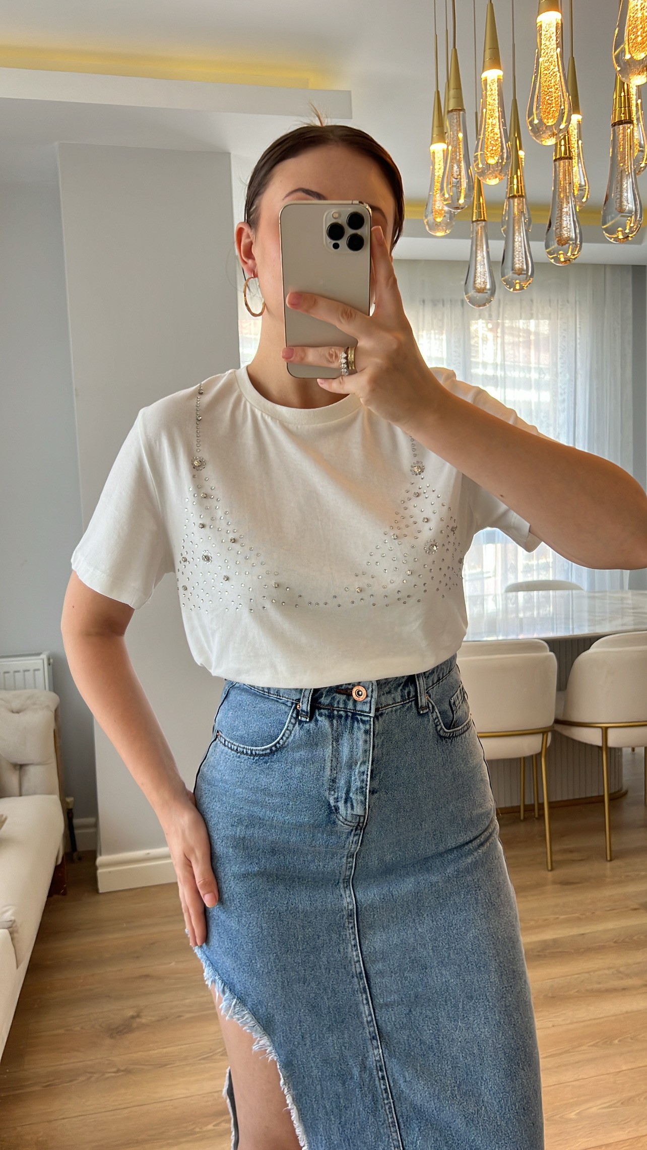 ZR Bralet Taş İşlemeli Beyaz Tshirt 
