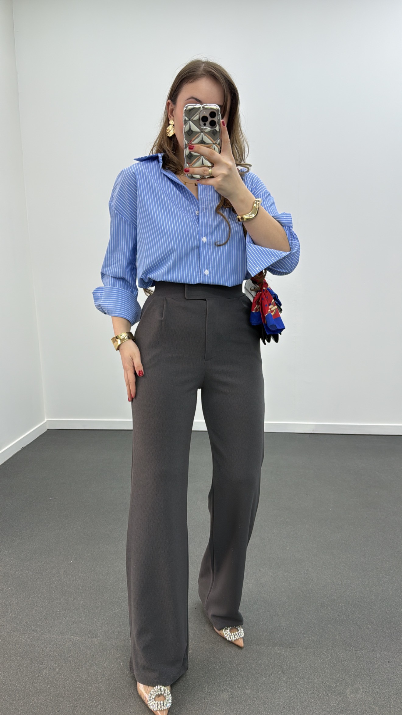 Pantaloni Palazzo Emma Lycra gri închis cu velcro