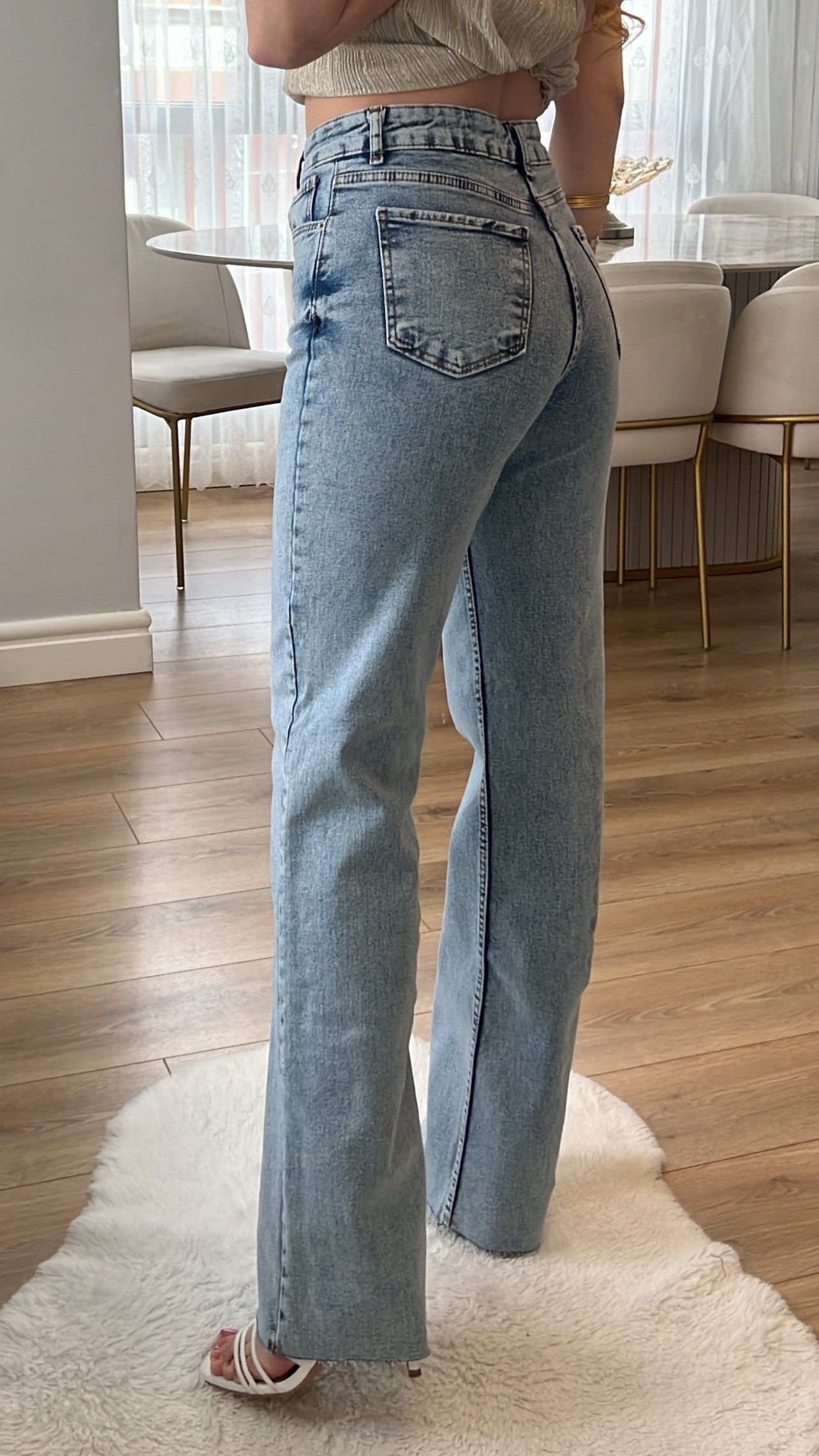 Roma Açık Kot Yıkamalı Likralı Wide Leg Jeans