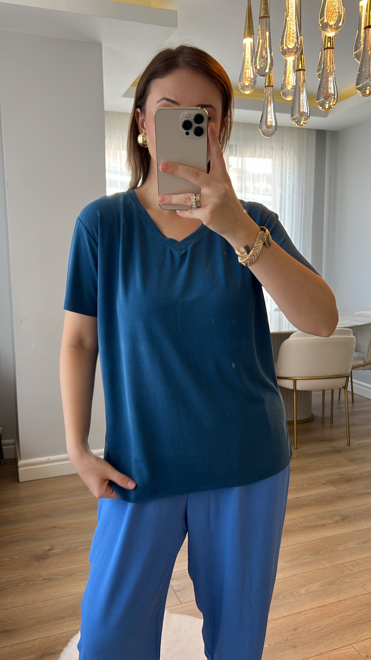 Oys Mavi V Yaka Modal Tshirt