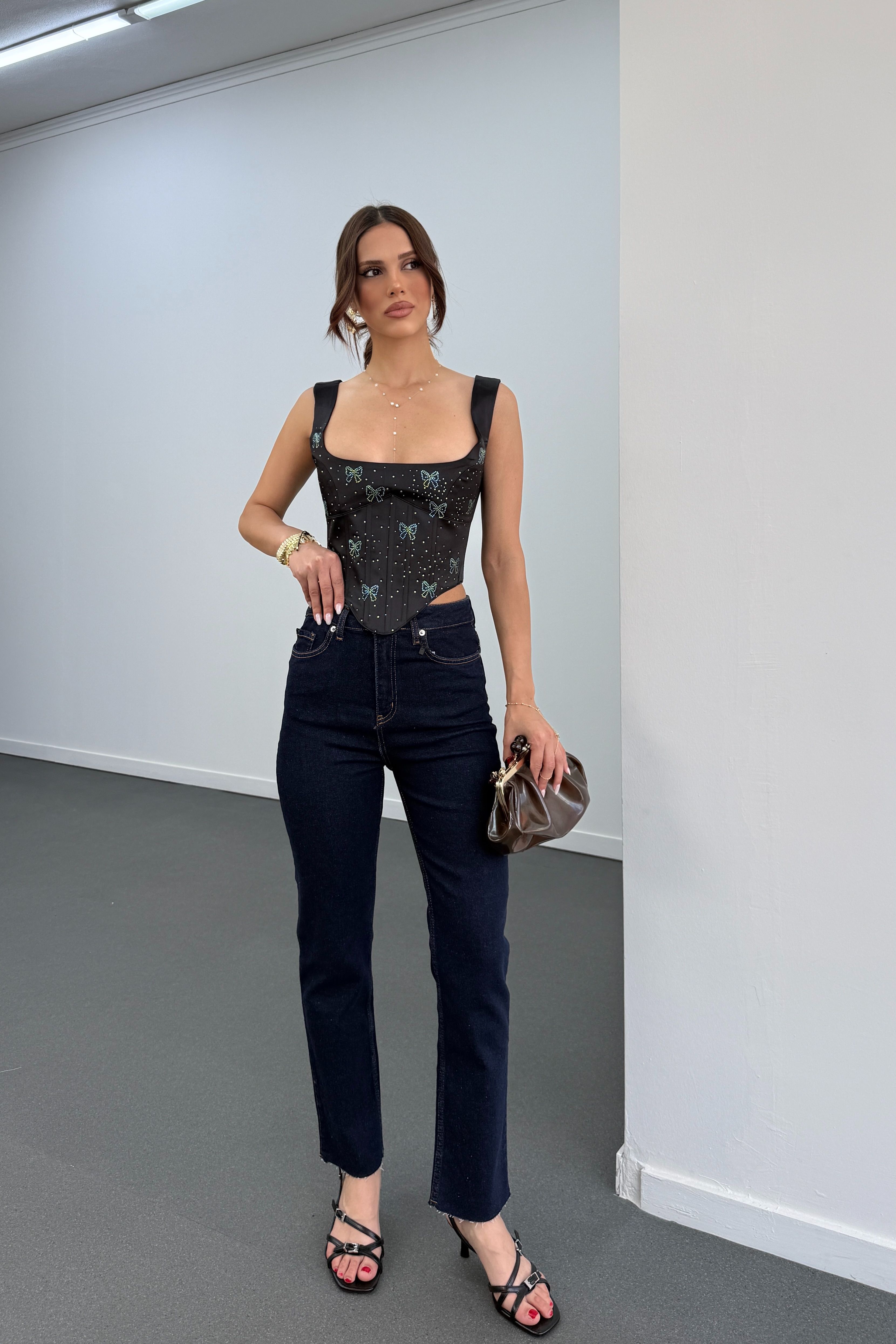 Blugi Juliet bleumarin cu talie înaltă, slim fit