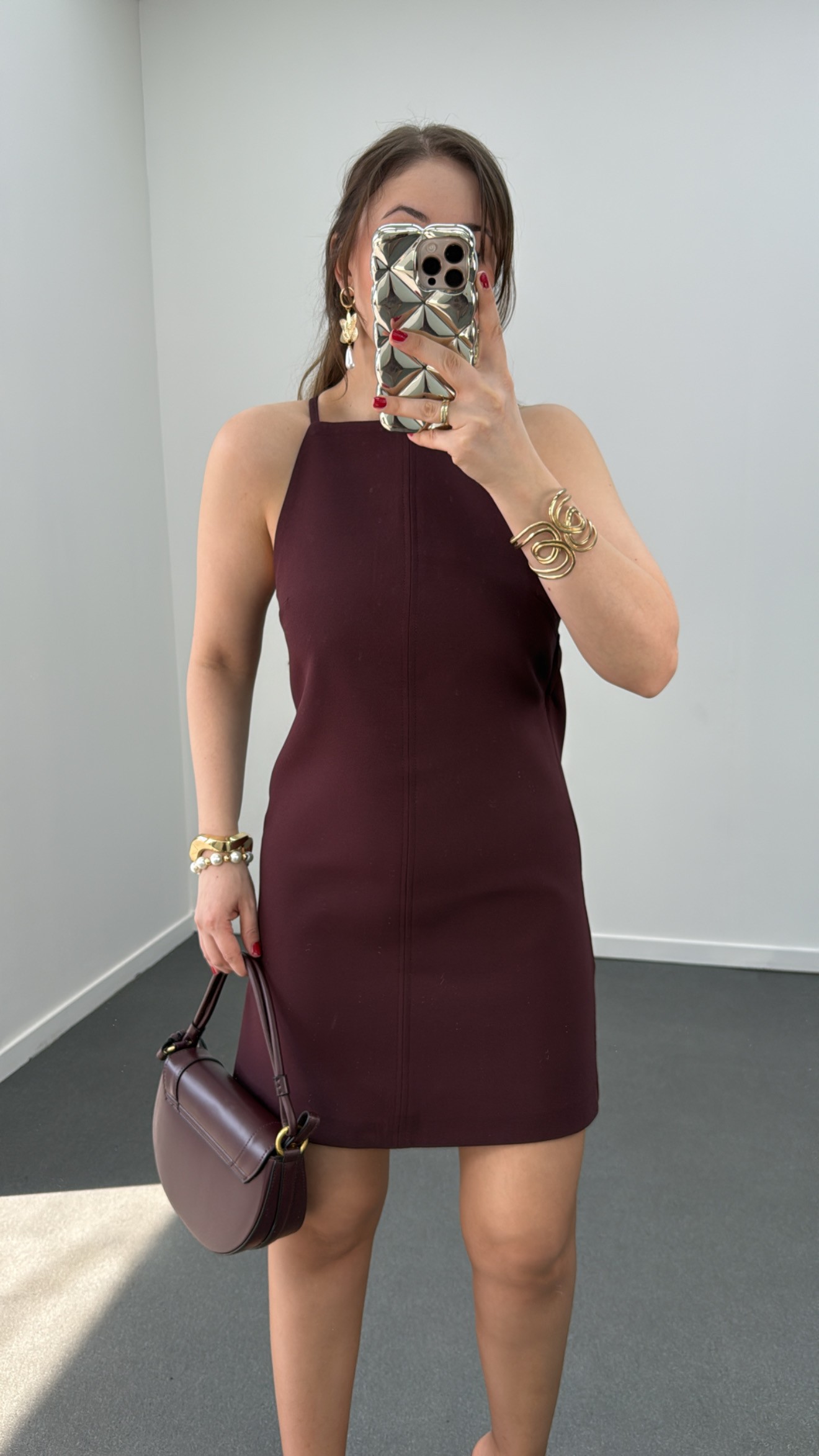 Carina Bordo Halter Yaka Elbise