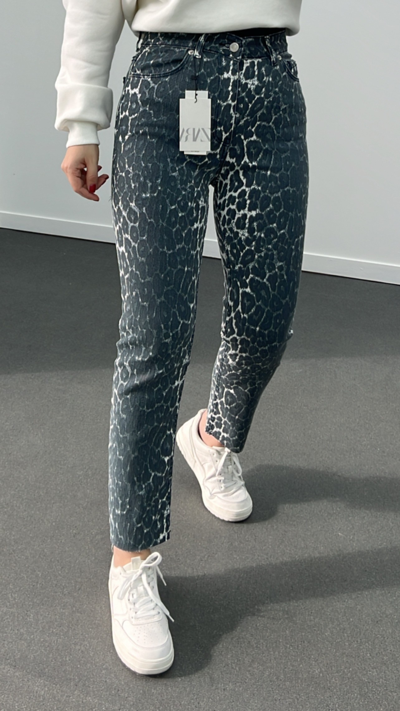 Juliet Antrasit Leopar Kot Yüksek Bel Slim Fit Jean