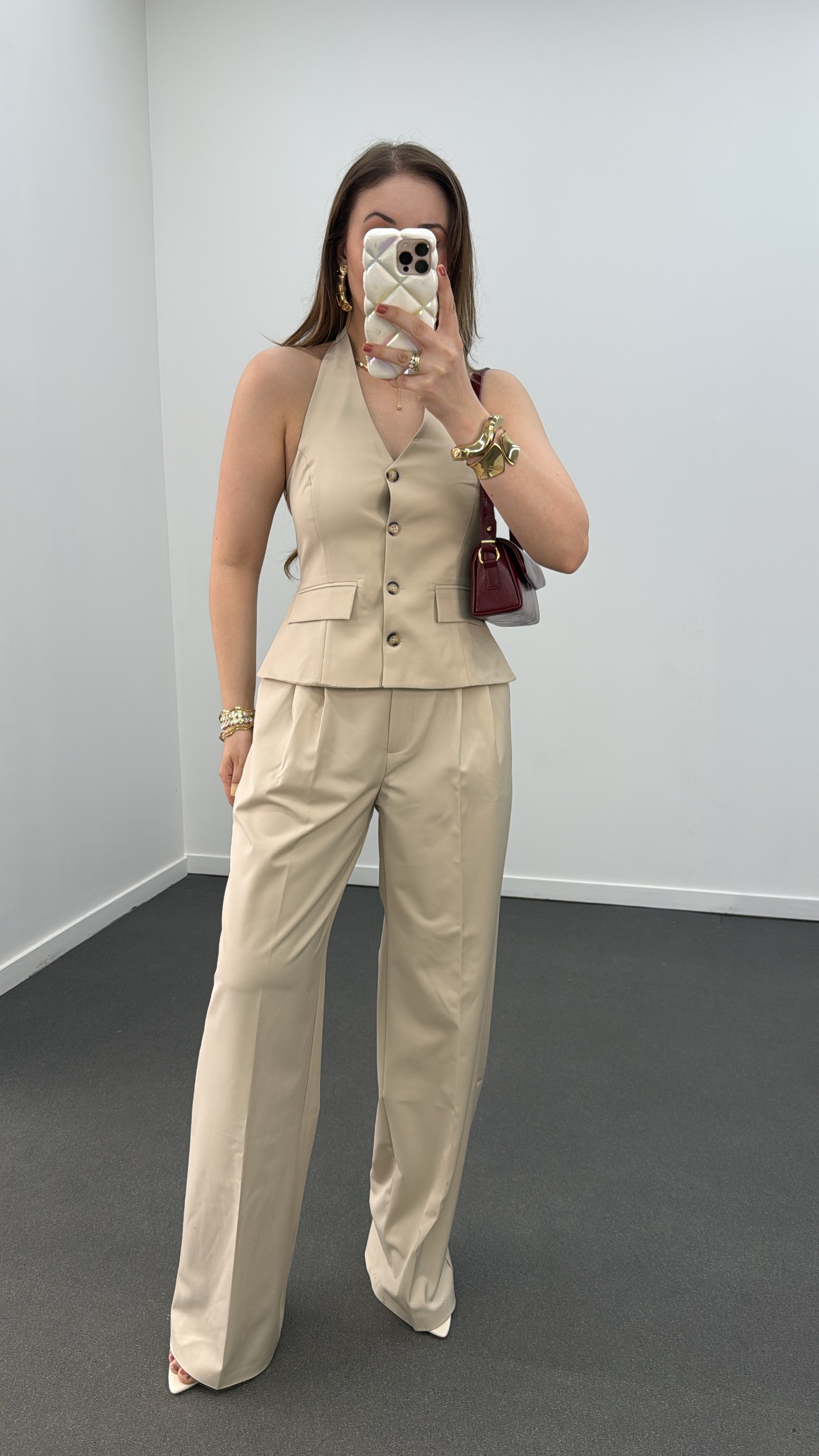 Pantaloni din țesătură plisată Bej Seria Premium Efruz