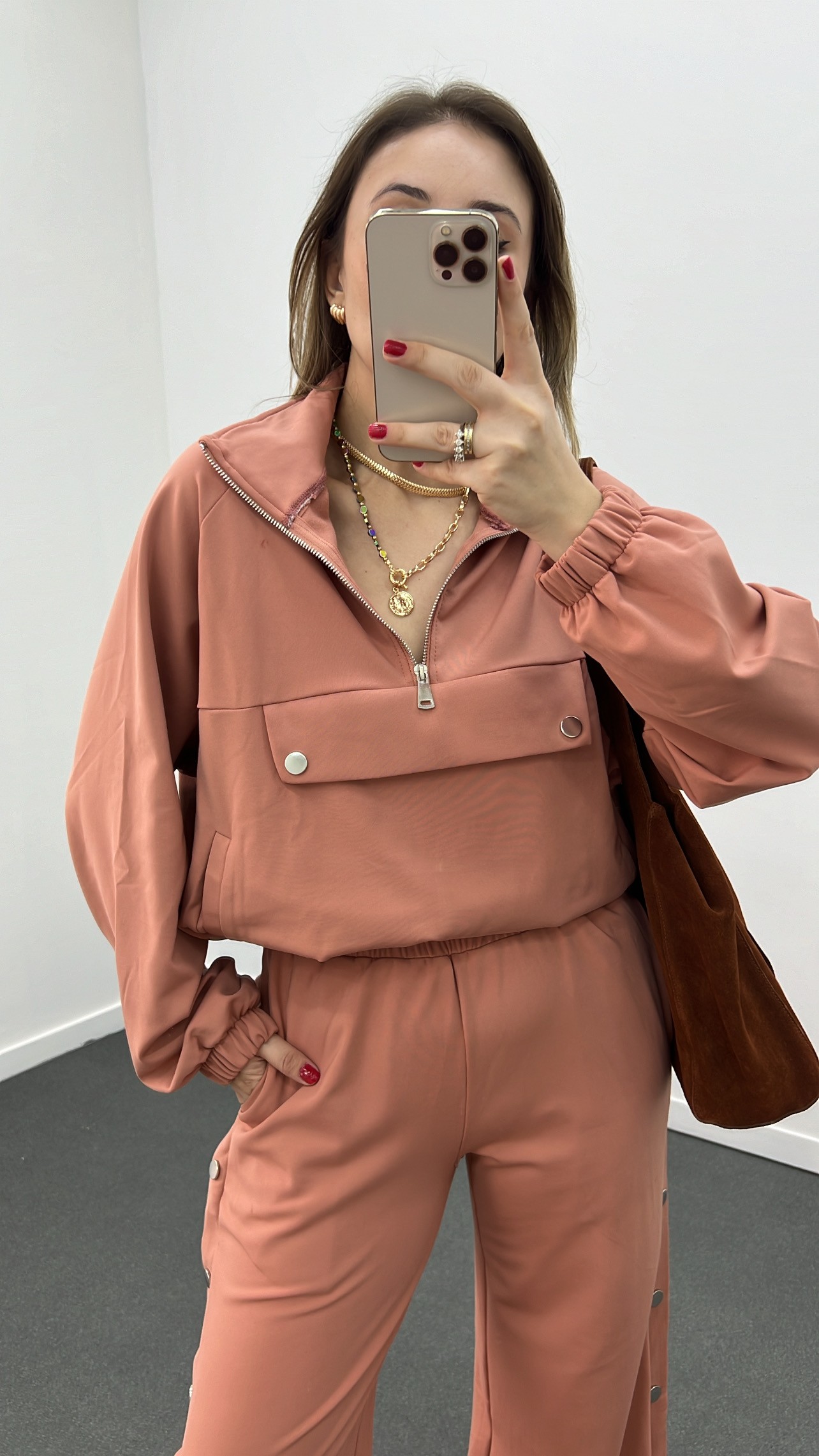 Set de pantaloni pentru hanorac Ambre Dusty Rose, super flexibil, din material moale