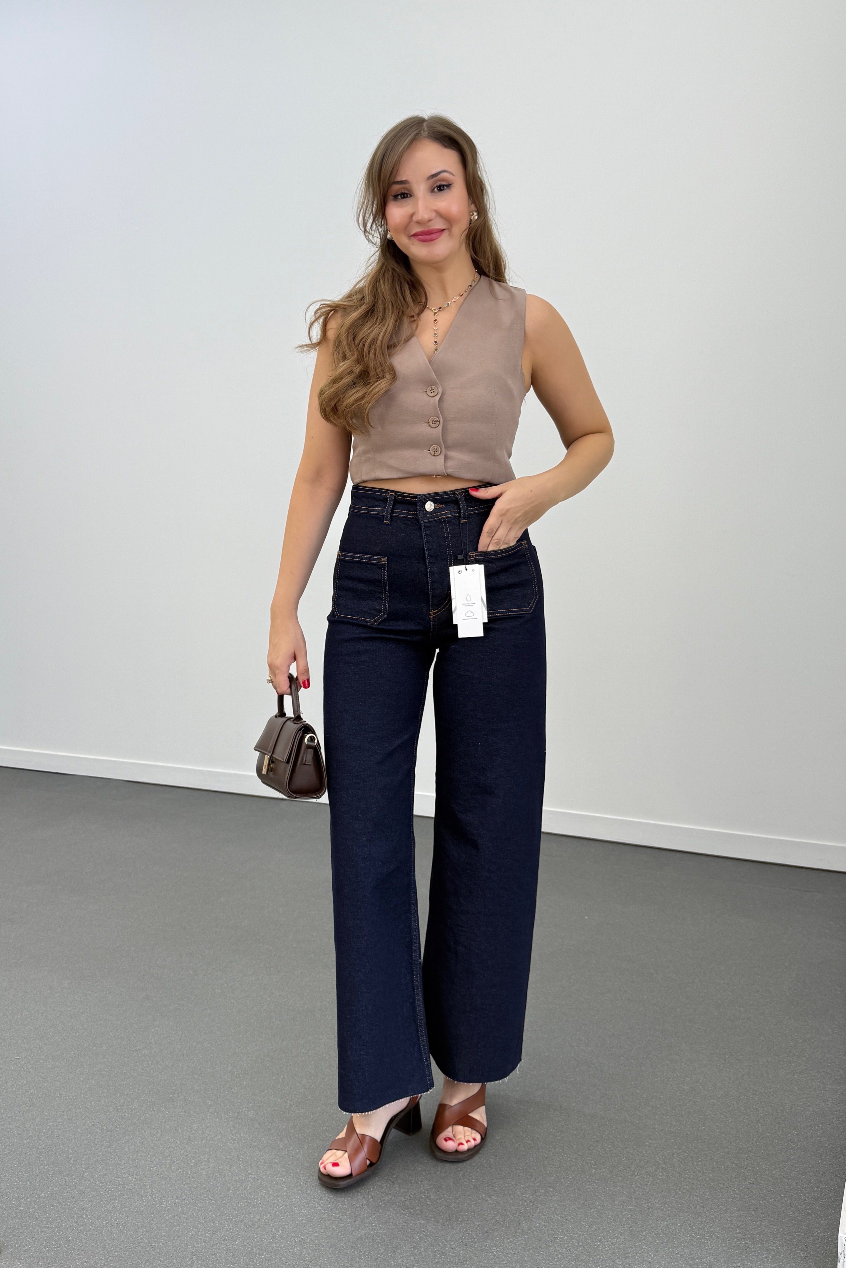 Milano Lacivert Cepli Yarım Flare Jeans