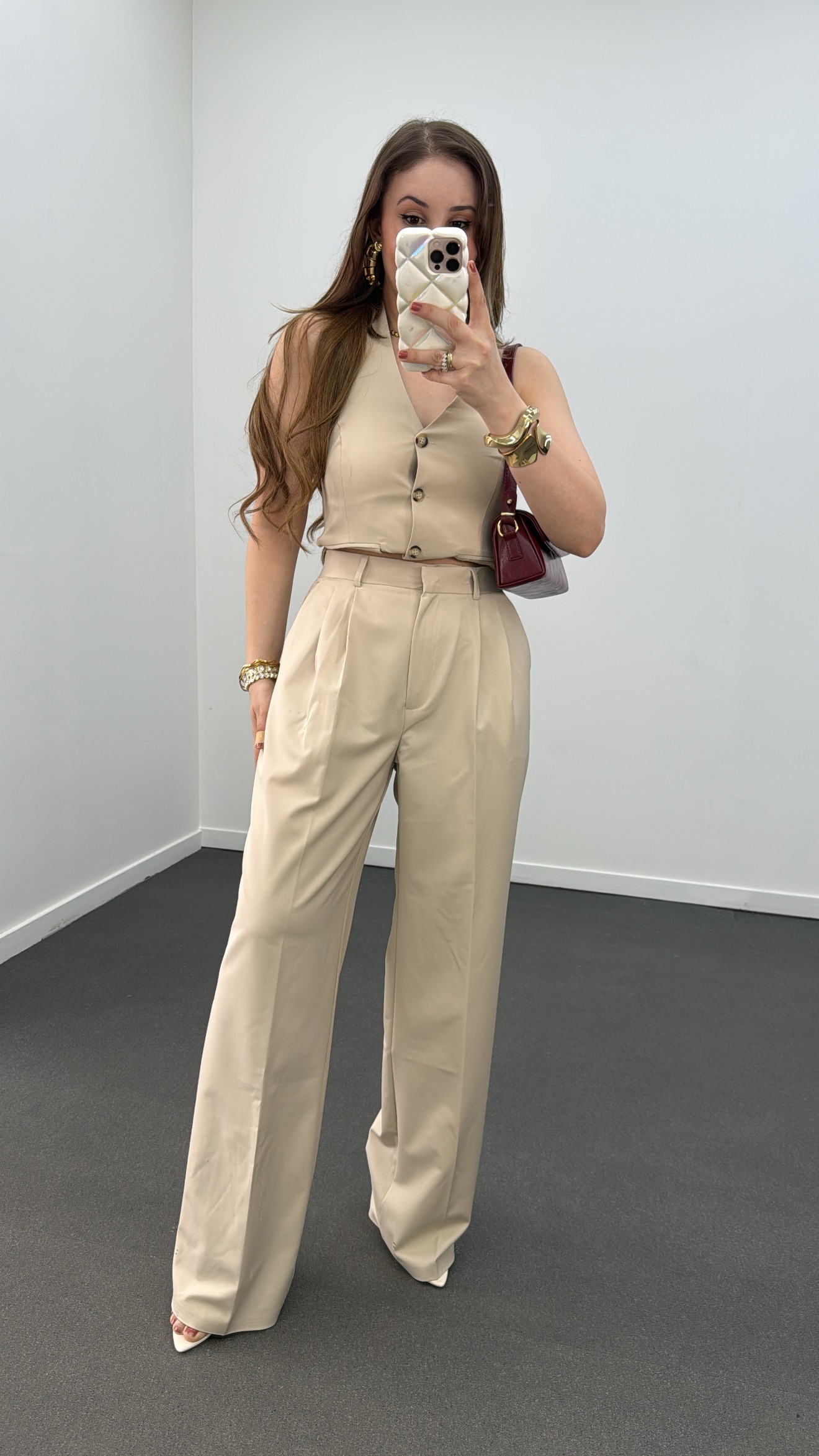 Pantaloni din țesătură plisată Bej Seria Premium Efruz