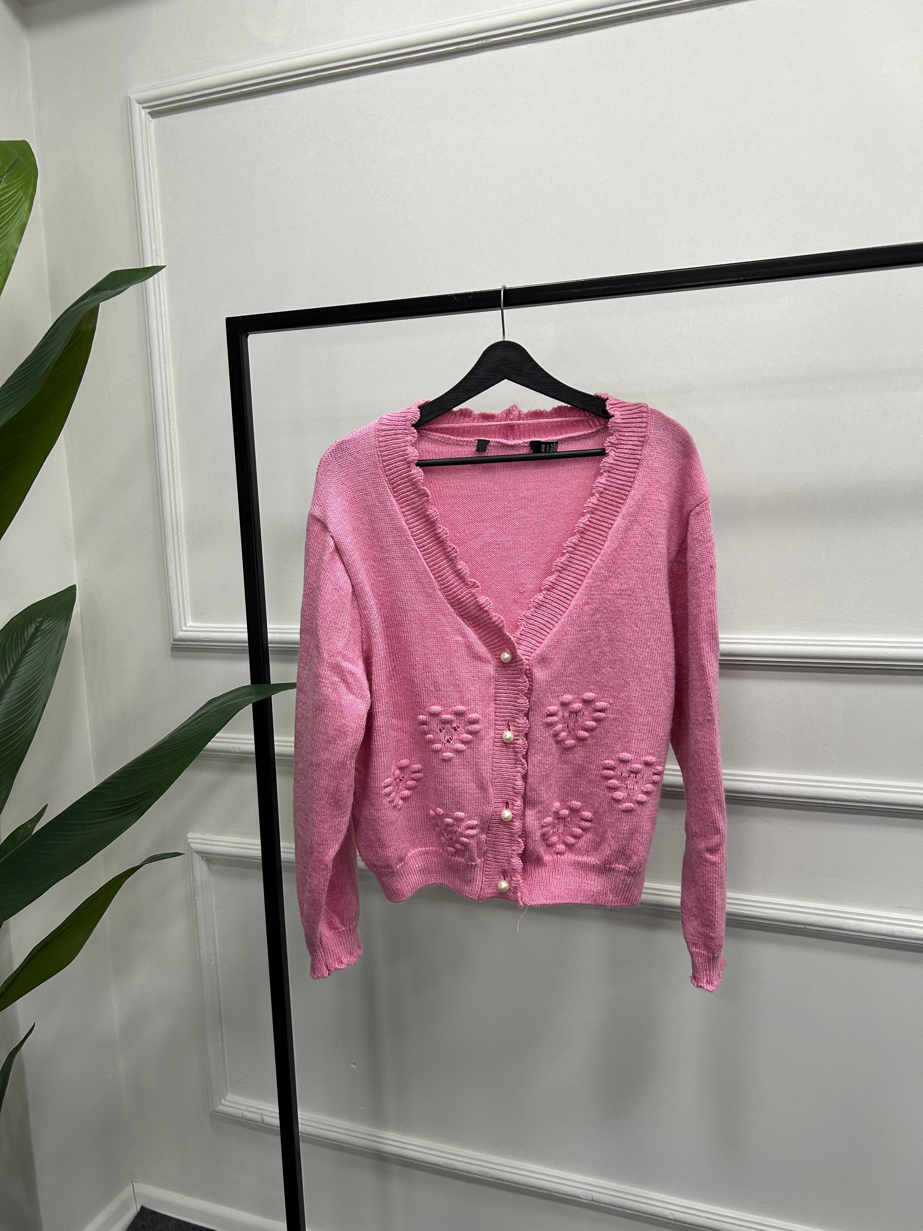 Pembe İnci Düğmeli Hırka