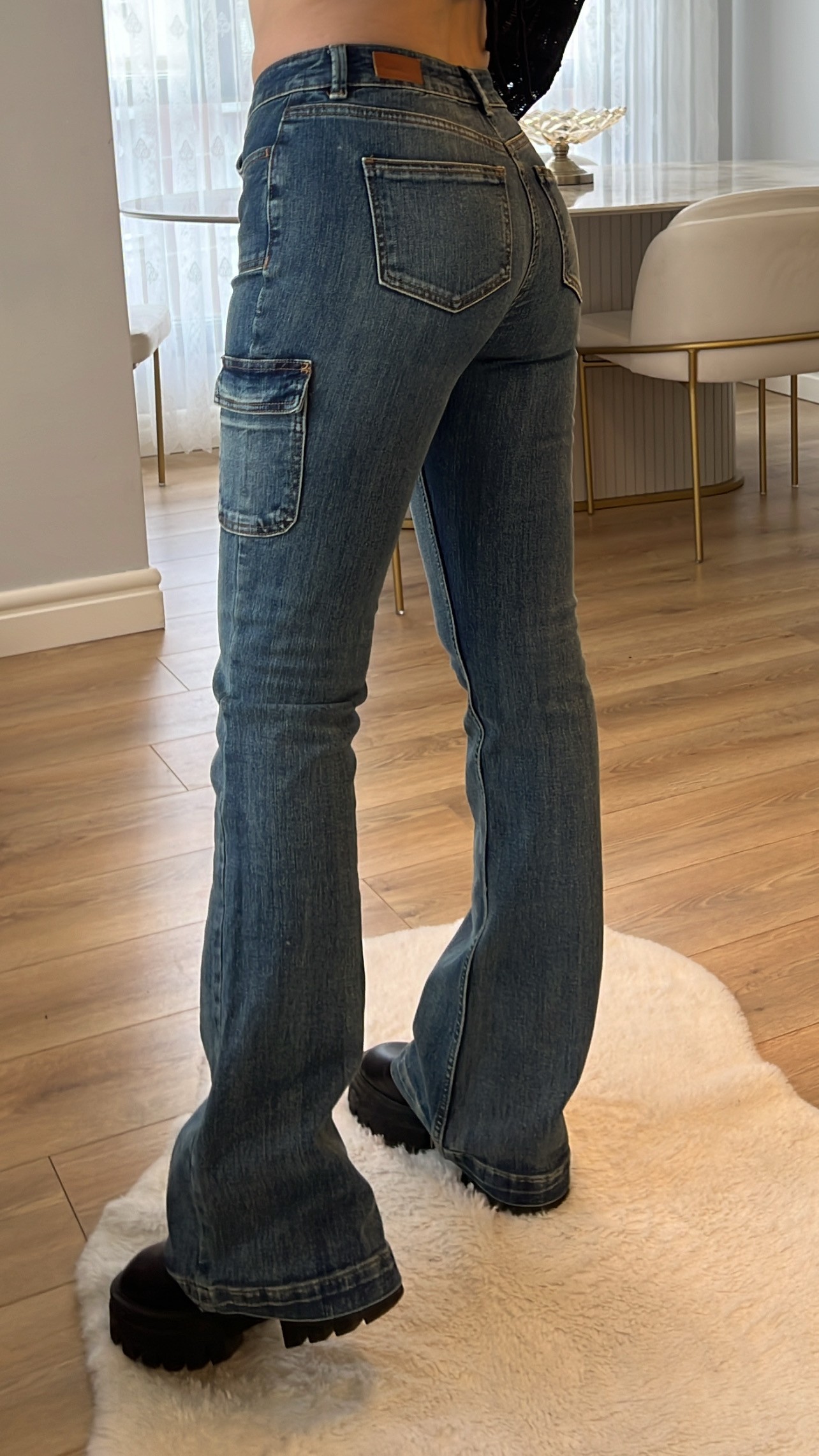 Vintage Lacivert Soft Flare Kargo Jeans