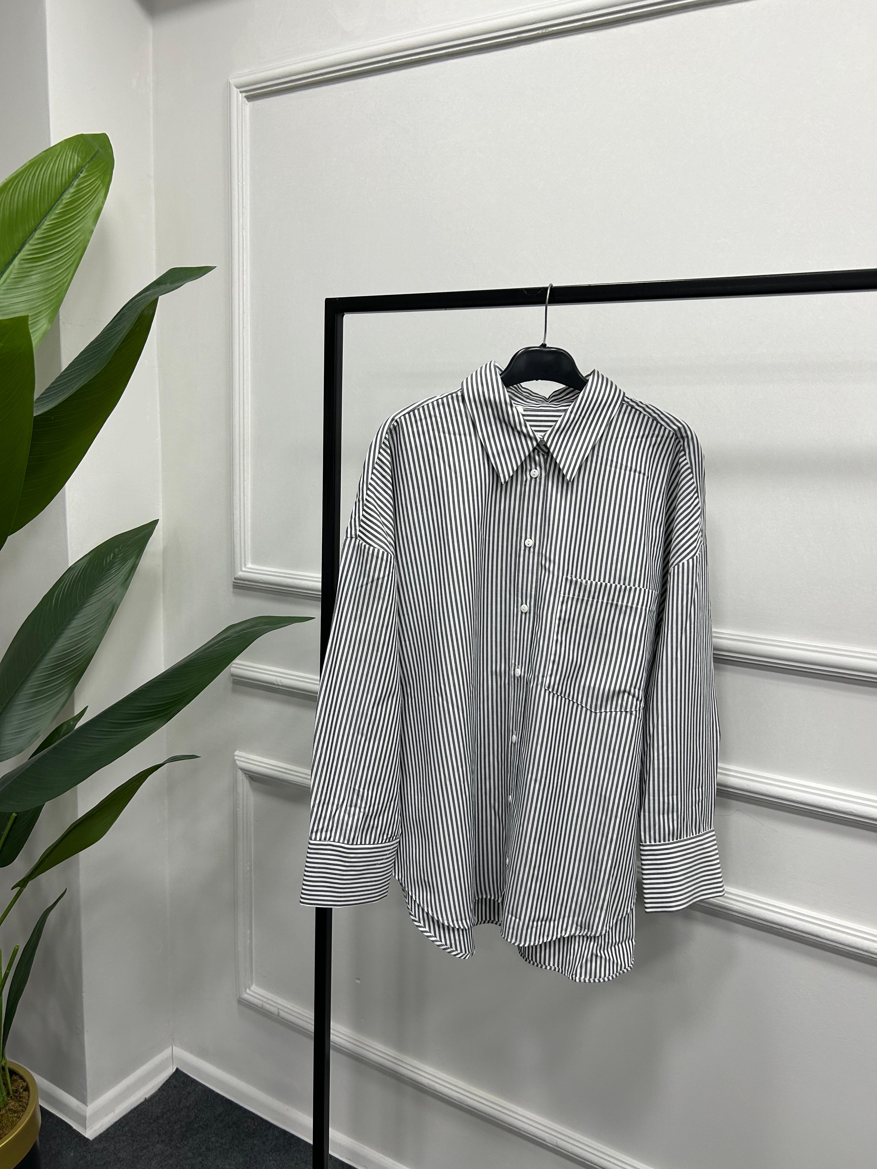 Gri Çizgili Oversize Gömlek DFL
