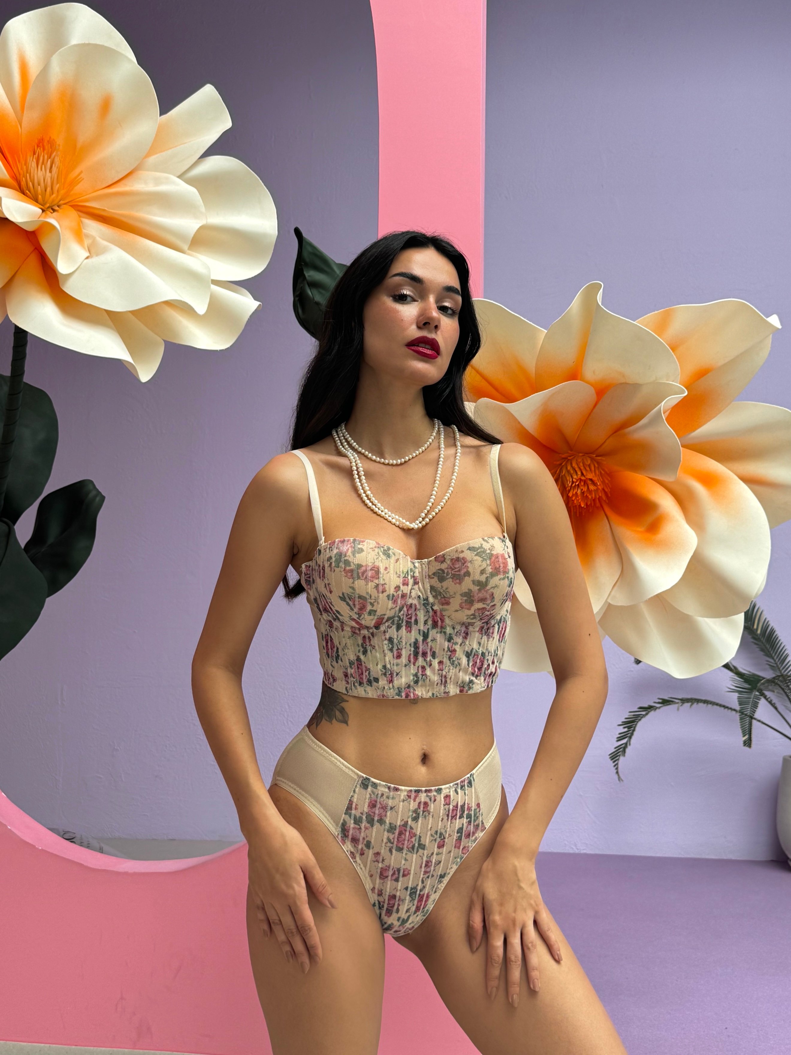 Nadia Sarı Çiçekli Push Up Bralet Takımı