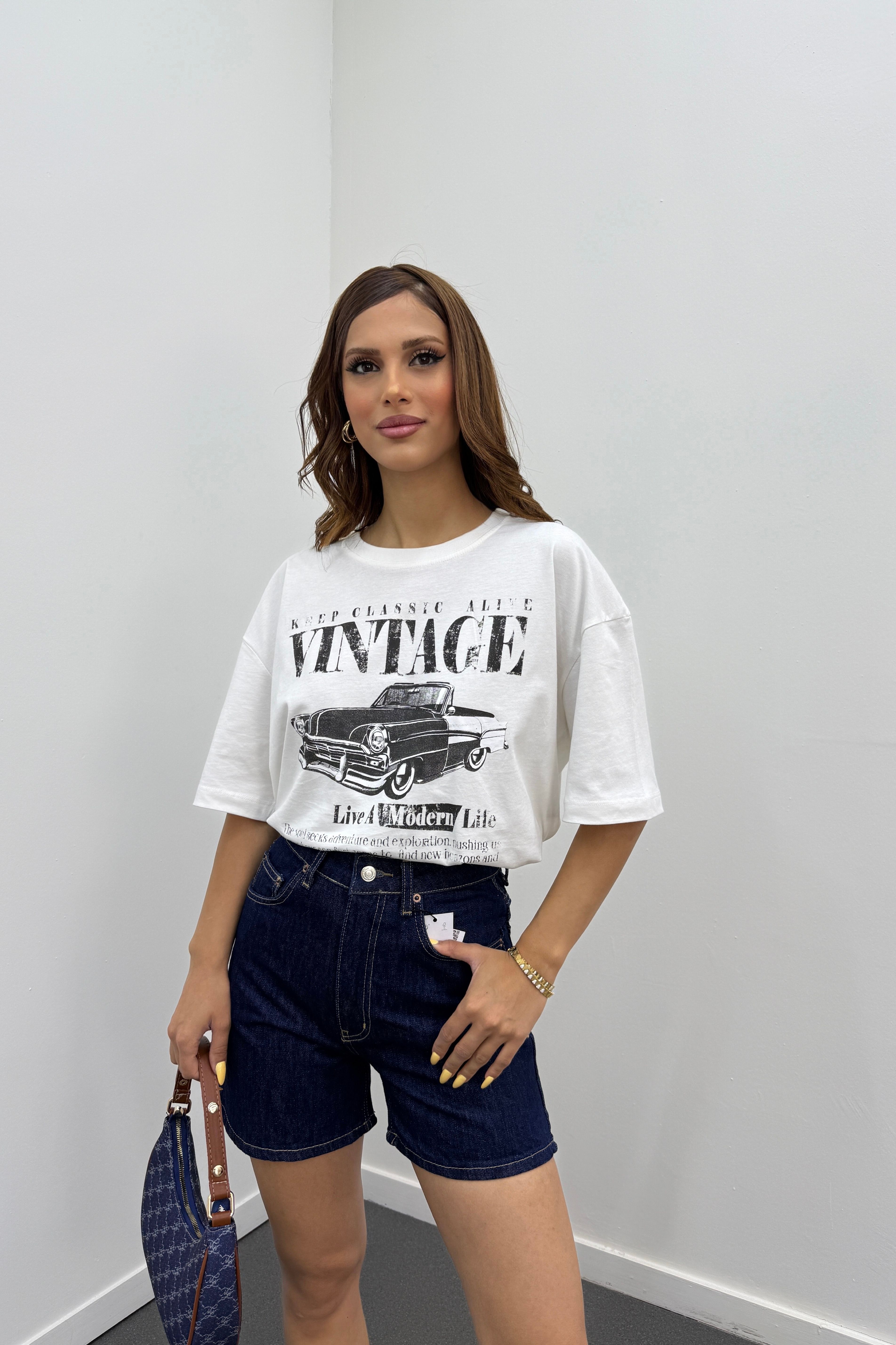Vintage Araba Baskılı Tshirt