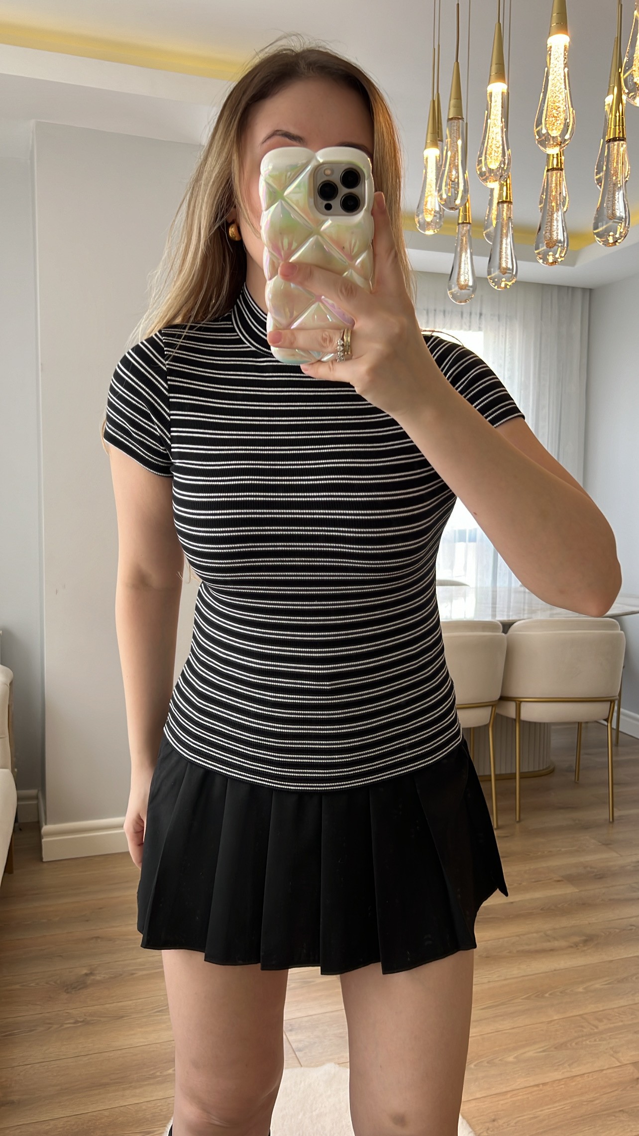 Elena Siyah Çizgili Basic Fitilli Tshirt