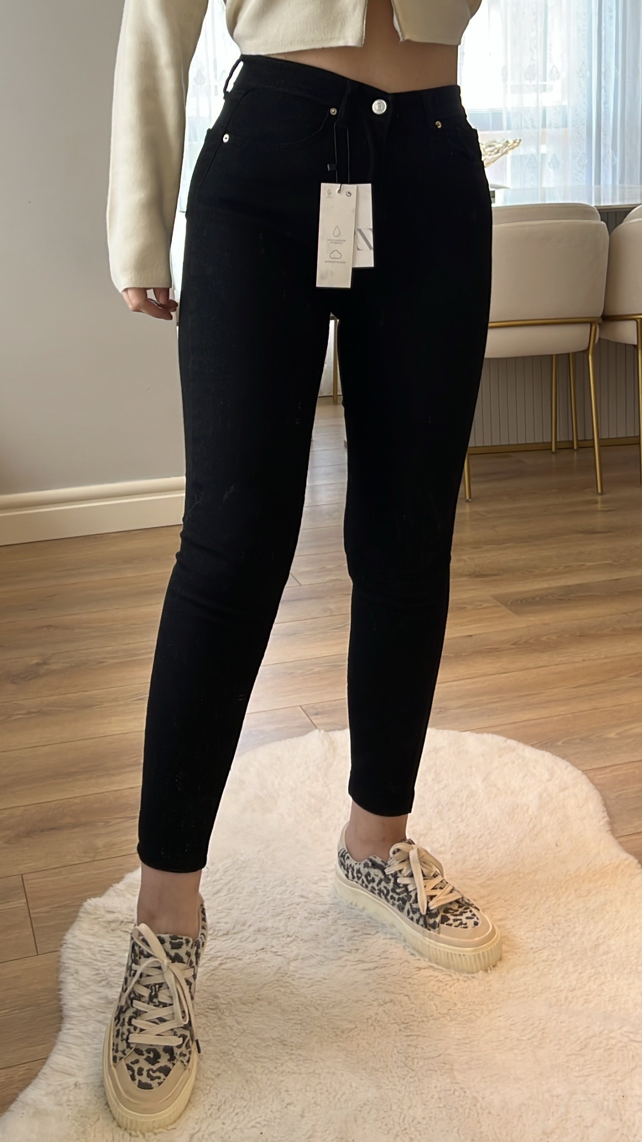 ZR Siyah Kışlık Kalın Kumaş Yüksek Bel Full Likralı Skinny Jeans