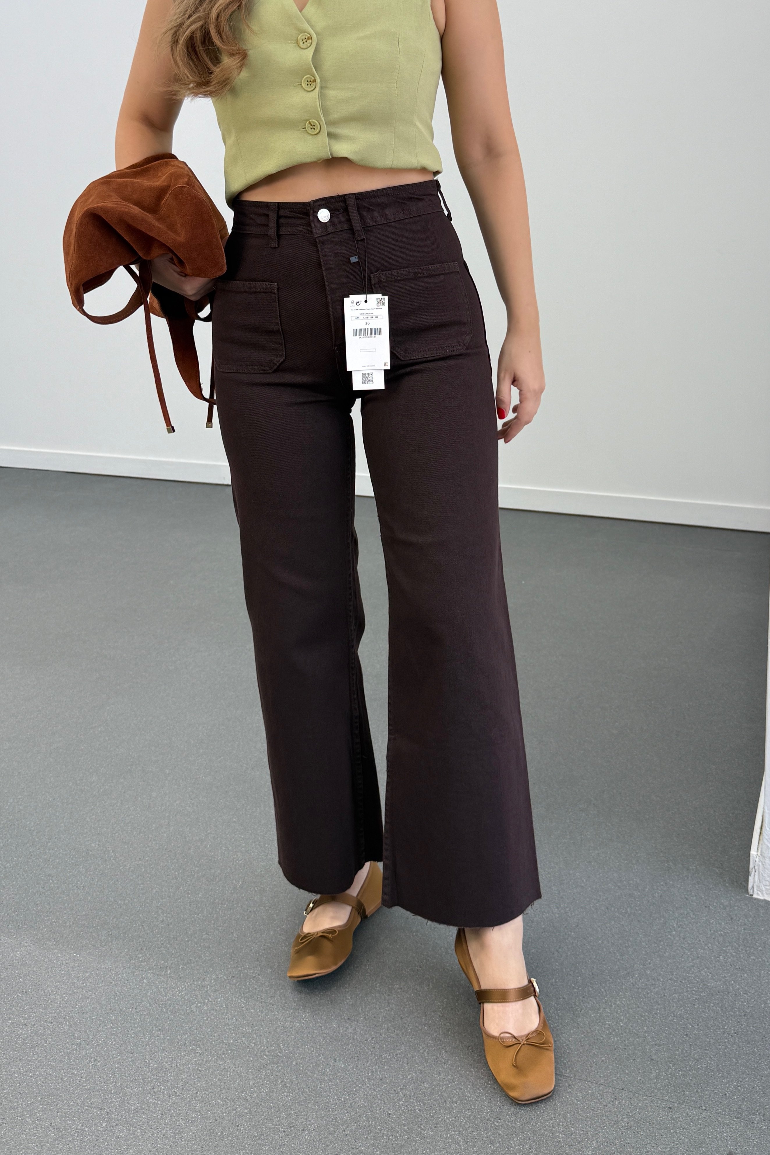 Milano Acı Kahve Cepli Yarım Flare Jeans