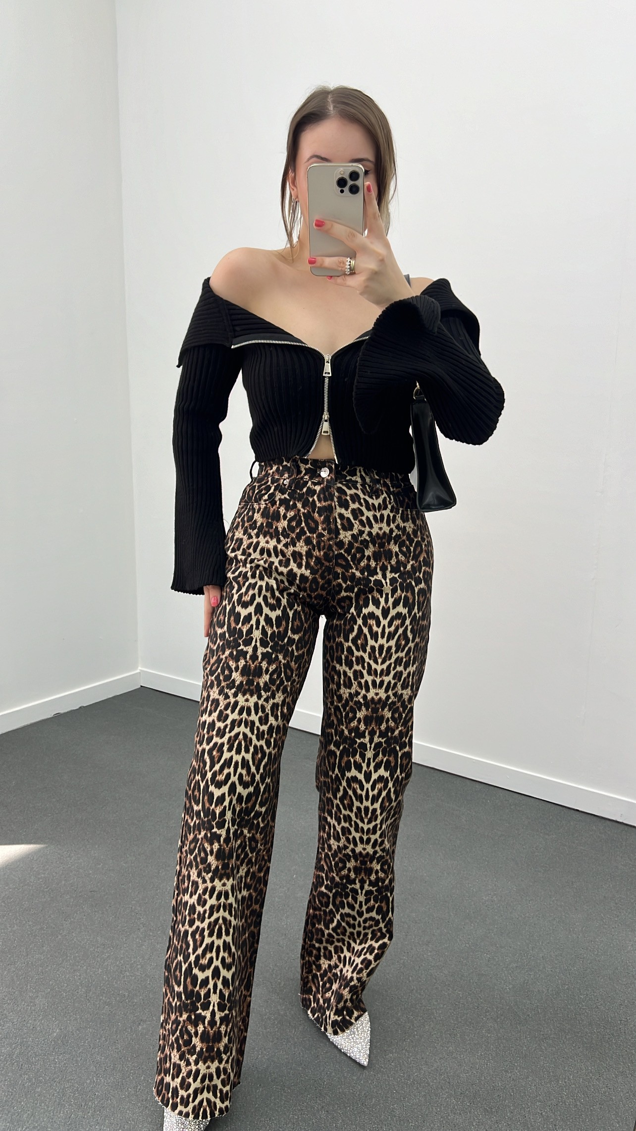 ZR Premium Siyah Leopar Wide Leg Jeans