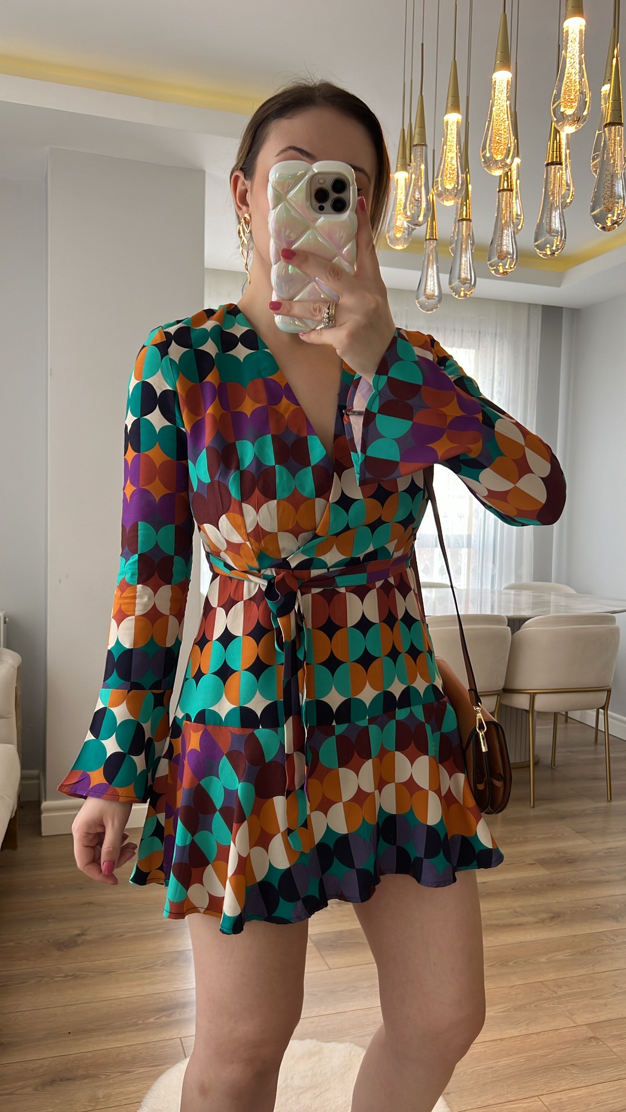ZR Geometrik Desenli Elbise Görünümlü Tulum