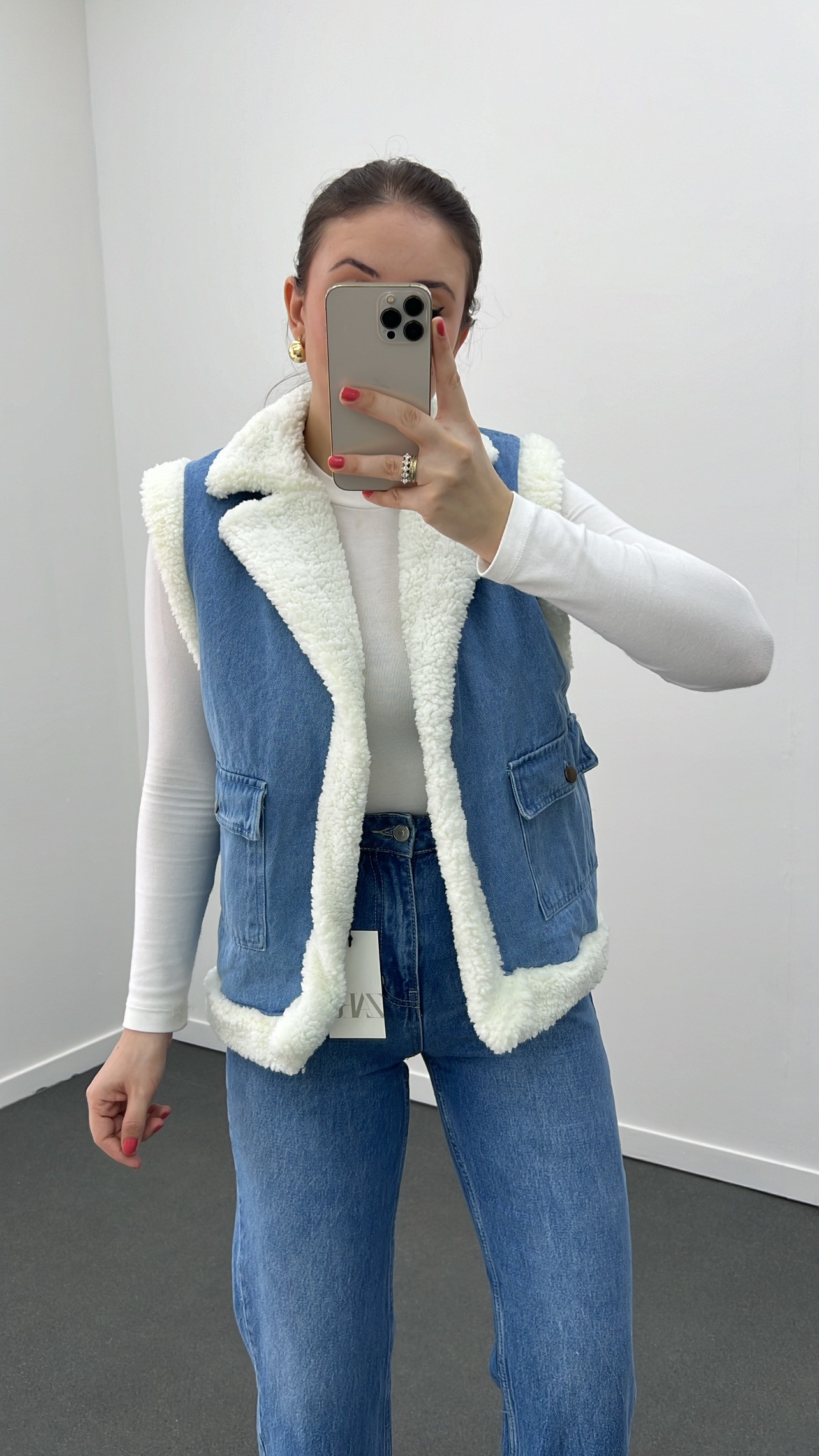 Katejan İçi Kürklü Denim Yelek