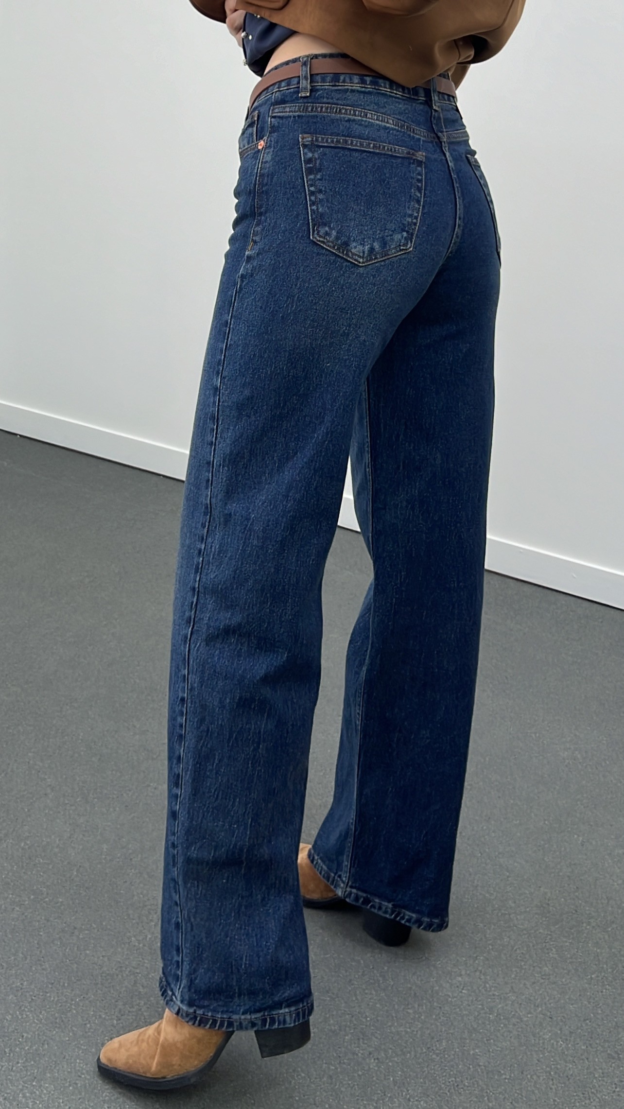 Lucas Kahve Tint Yıkamalı Likralı Wide Leg Jeans