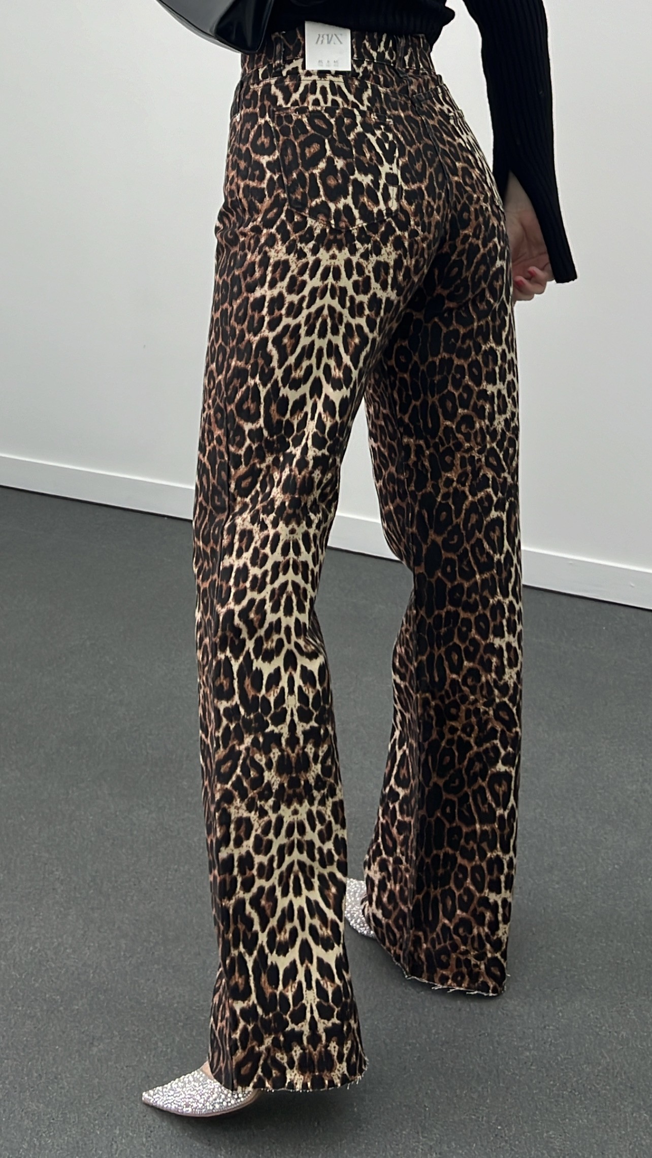 ZR Premium Siyah Leopar Wide Leg Jeans