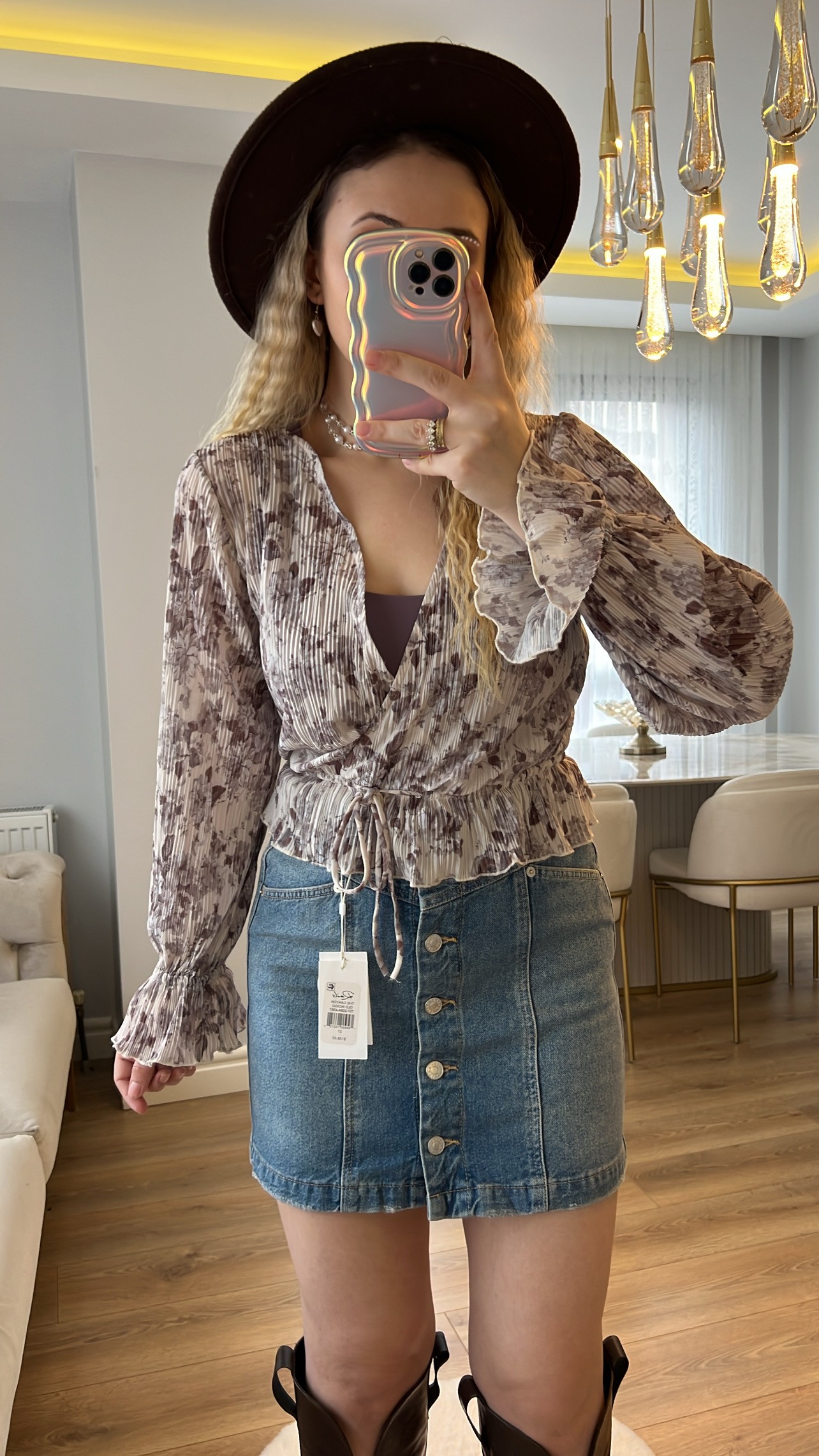 MNG Vintage Desenli Bağlamalı Bluz
