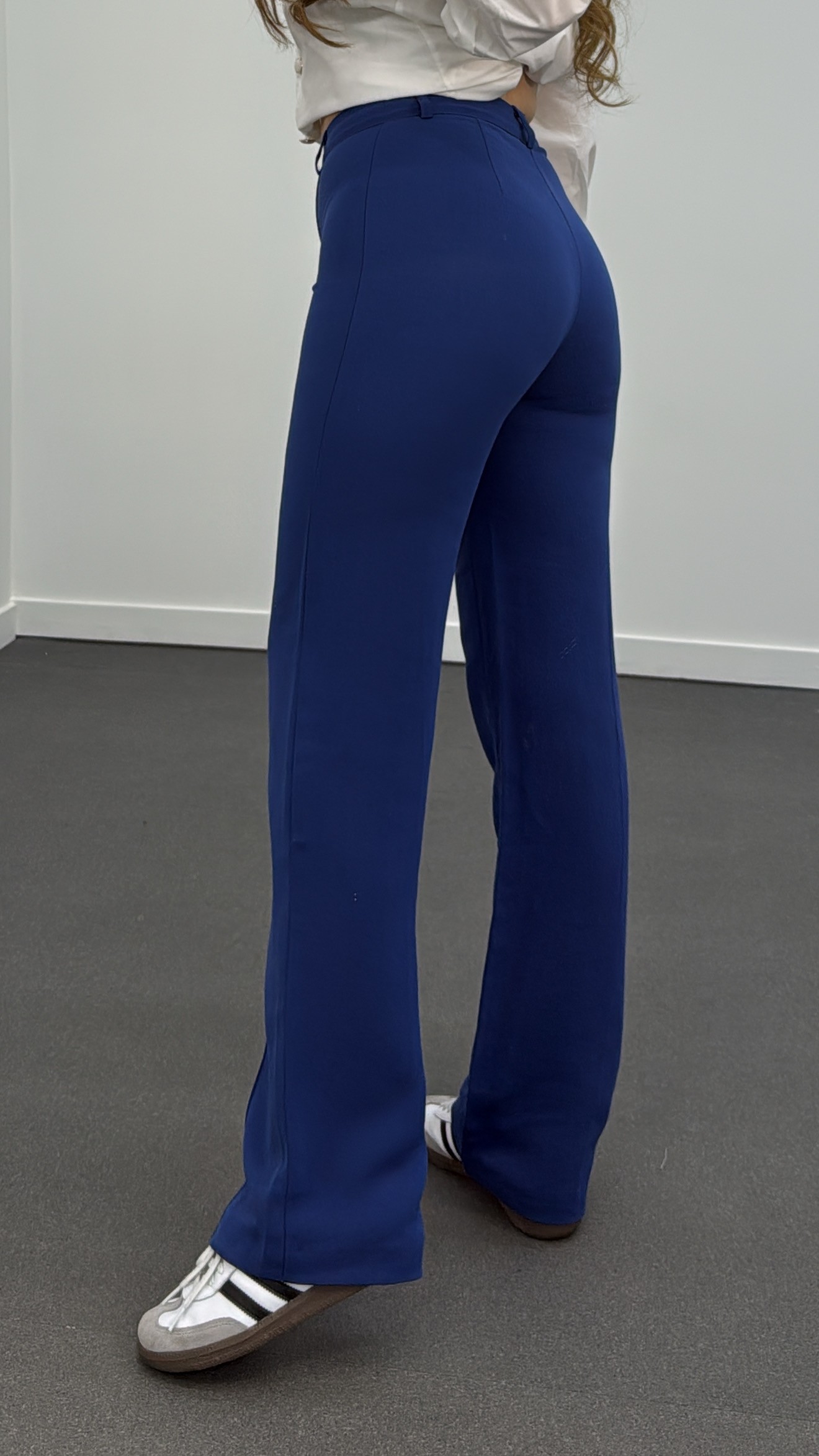 Pantaloni meg din țesătură Palazzo cu coase albastru Indigo