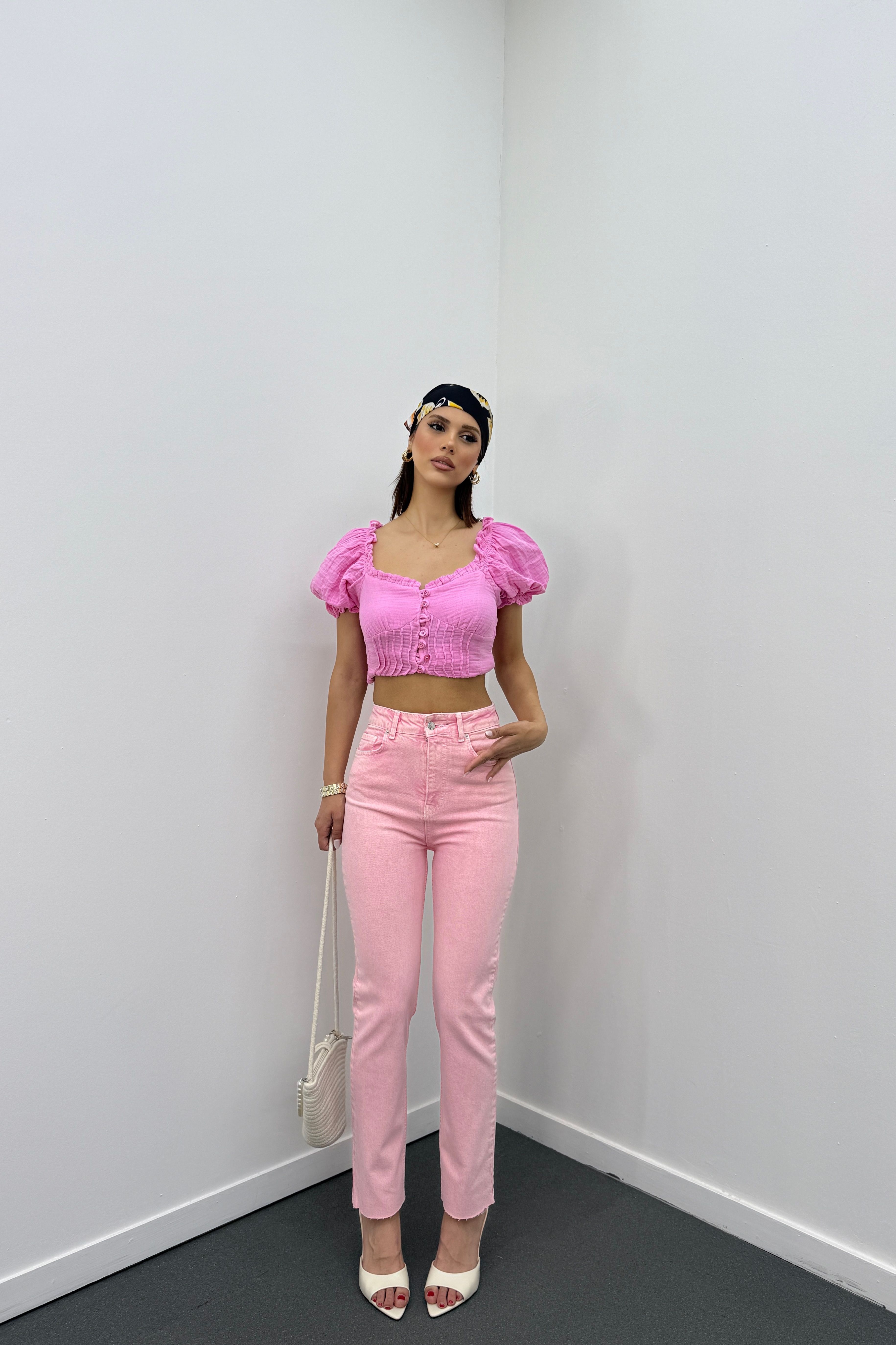 Juliet Açık Pembe Renk Yüksek Bel Slim Fit Jeans