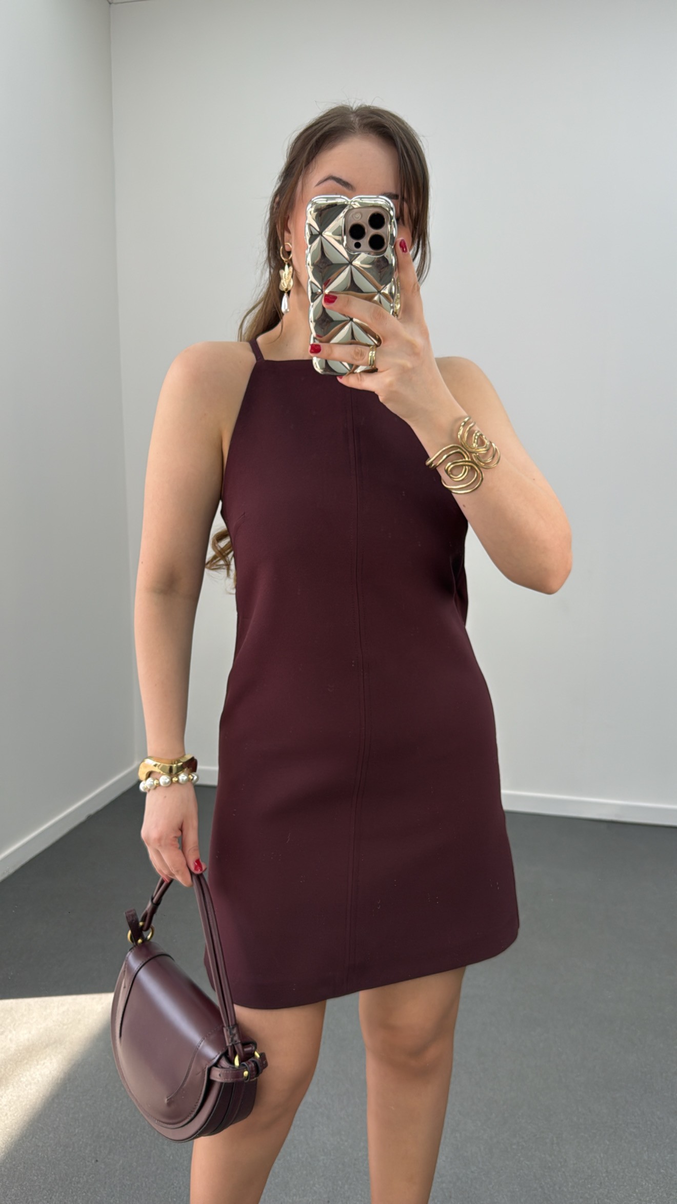 Carina Bordo Halter Yaka Elbise