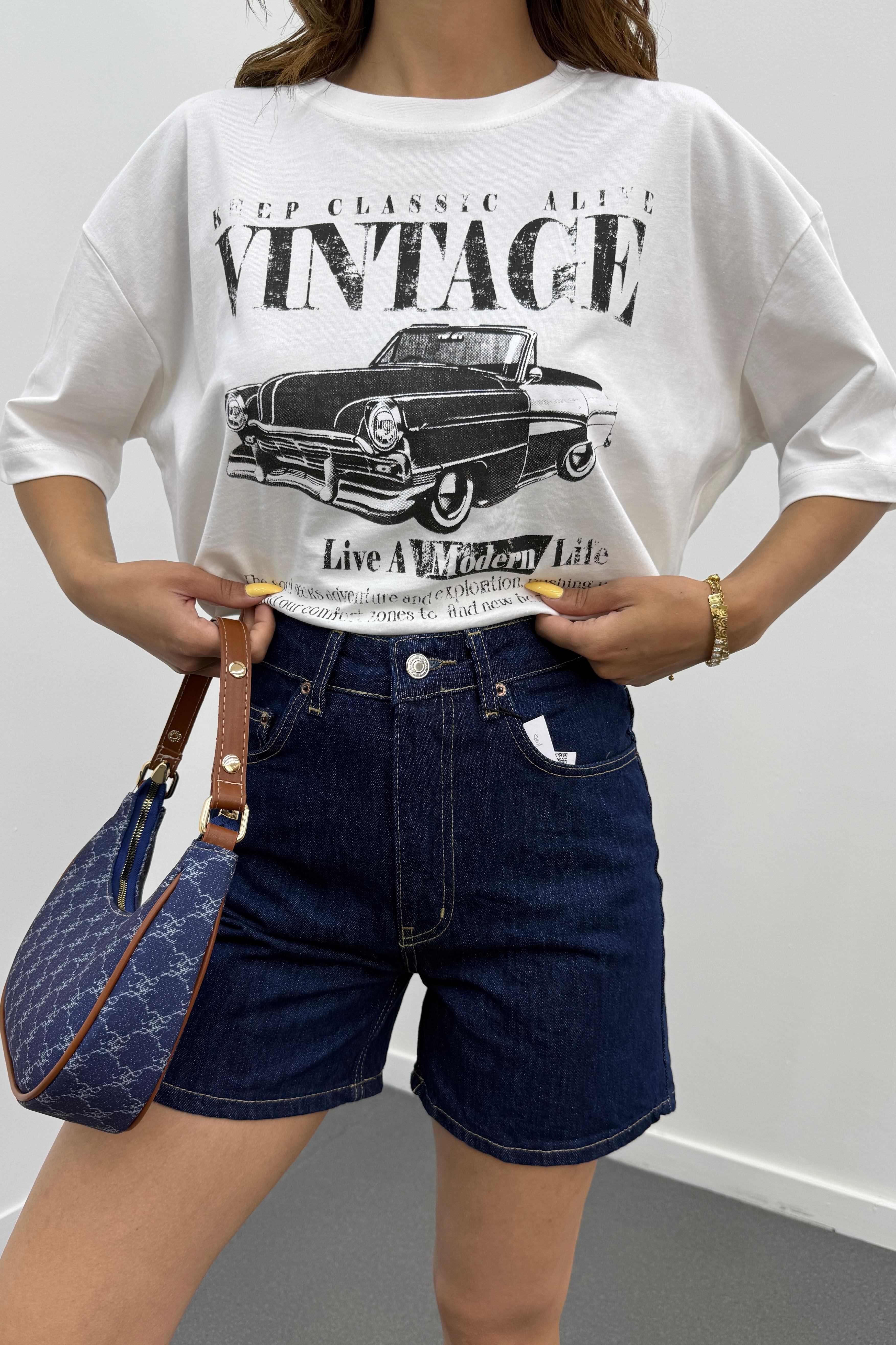Vintage Araba Baskılı Tshirt