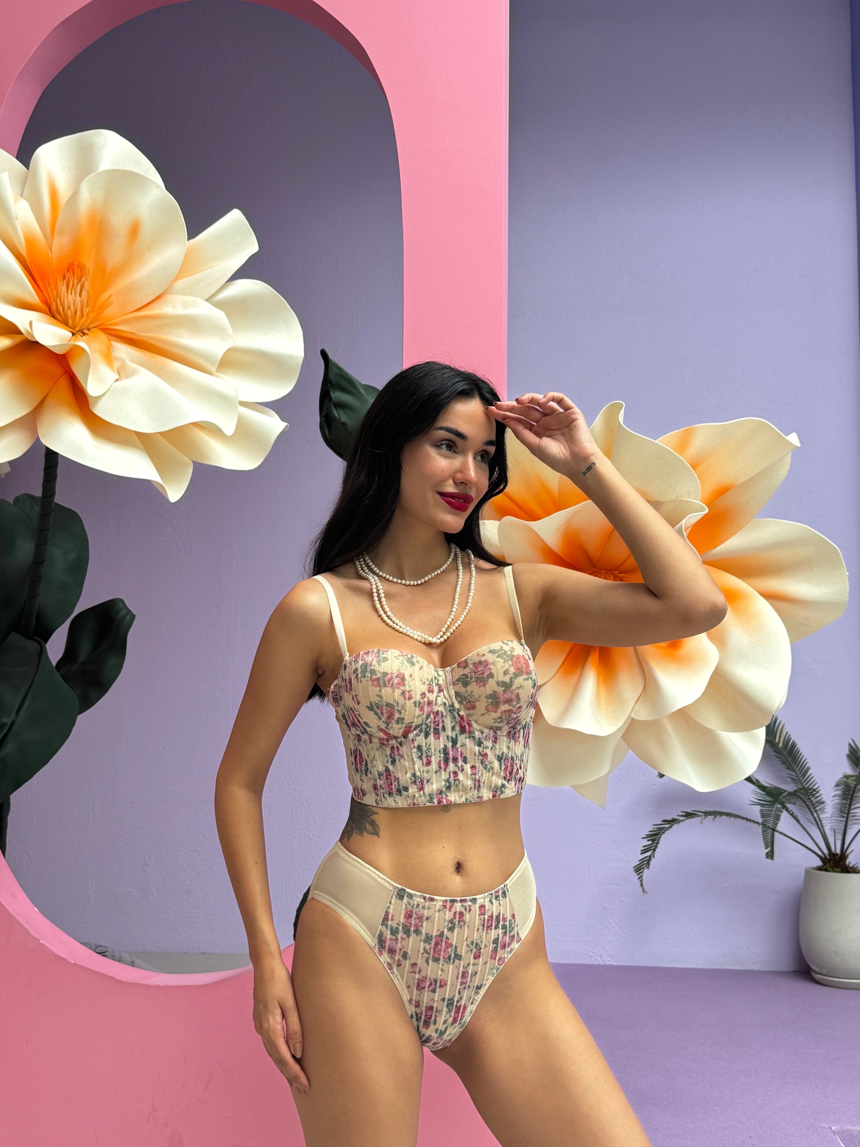 Nadia Sarı Çiçekli Push Up Bralet Takımı