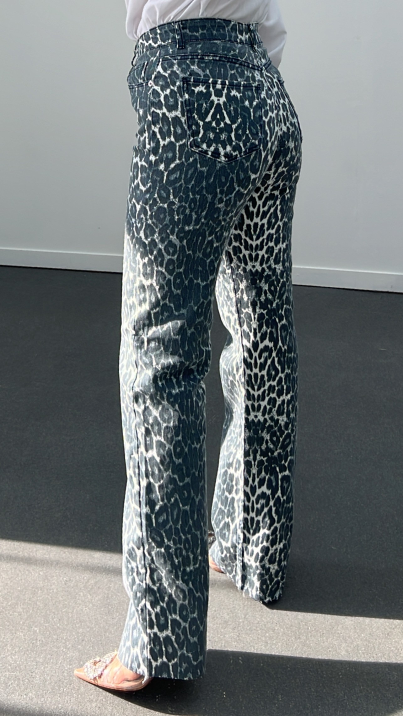 Roma Antrasit Leopar Yıkamalı Wide Leg Jeans