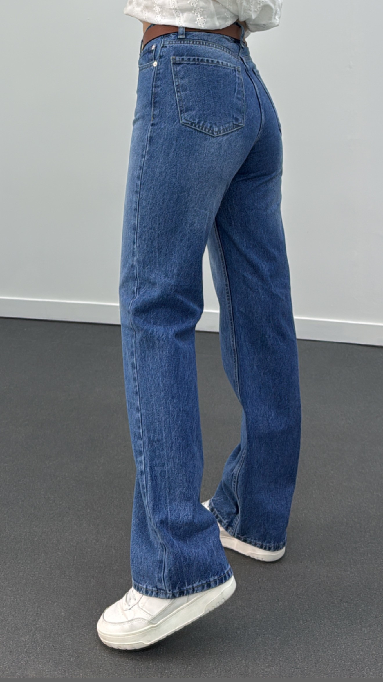 Blugi lați cu talie super înaltă și spalat din denim Miami