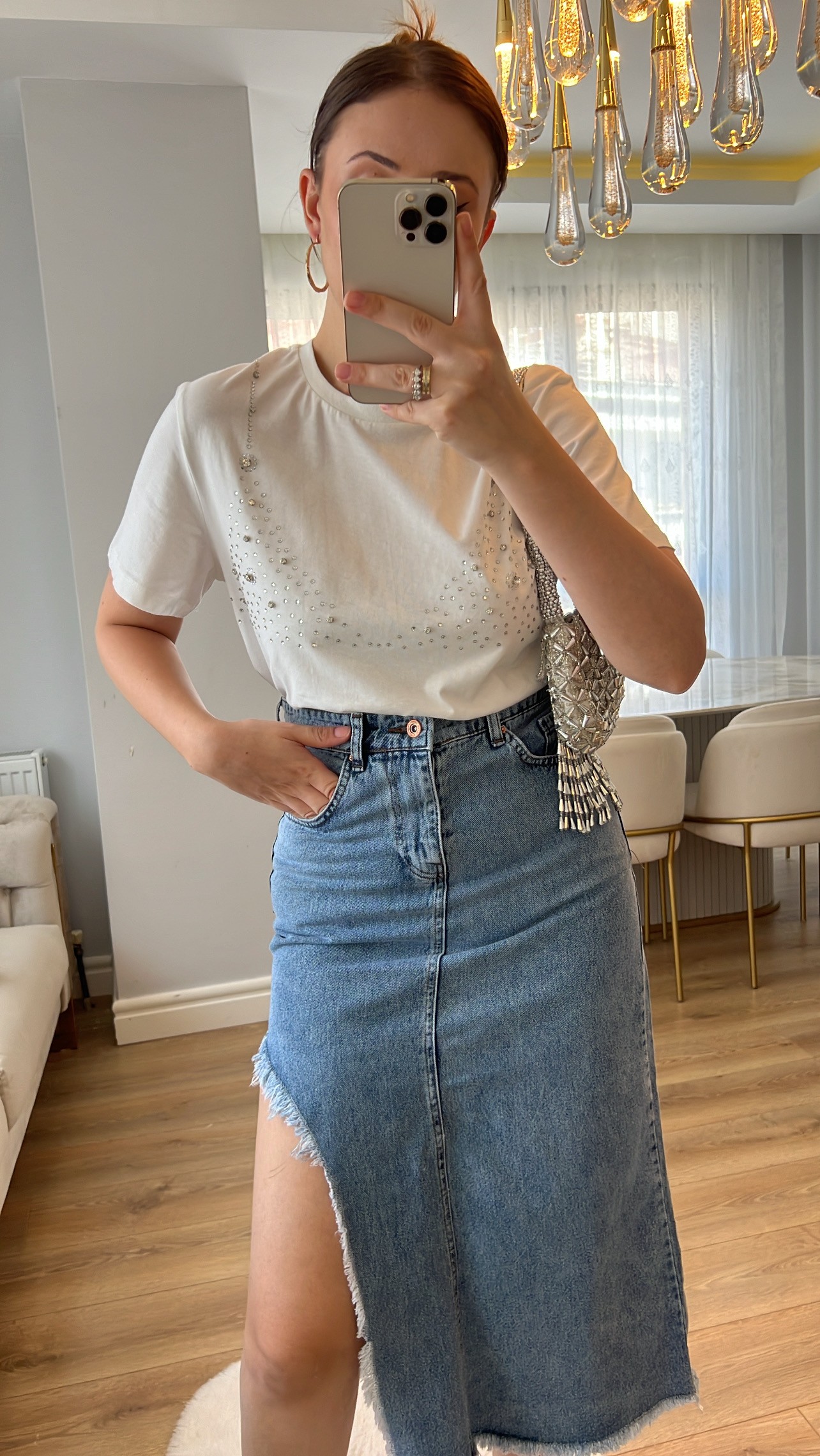 ZR Bralet Taş İşlemeli Beyaz Tshirt 