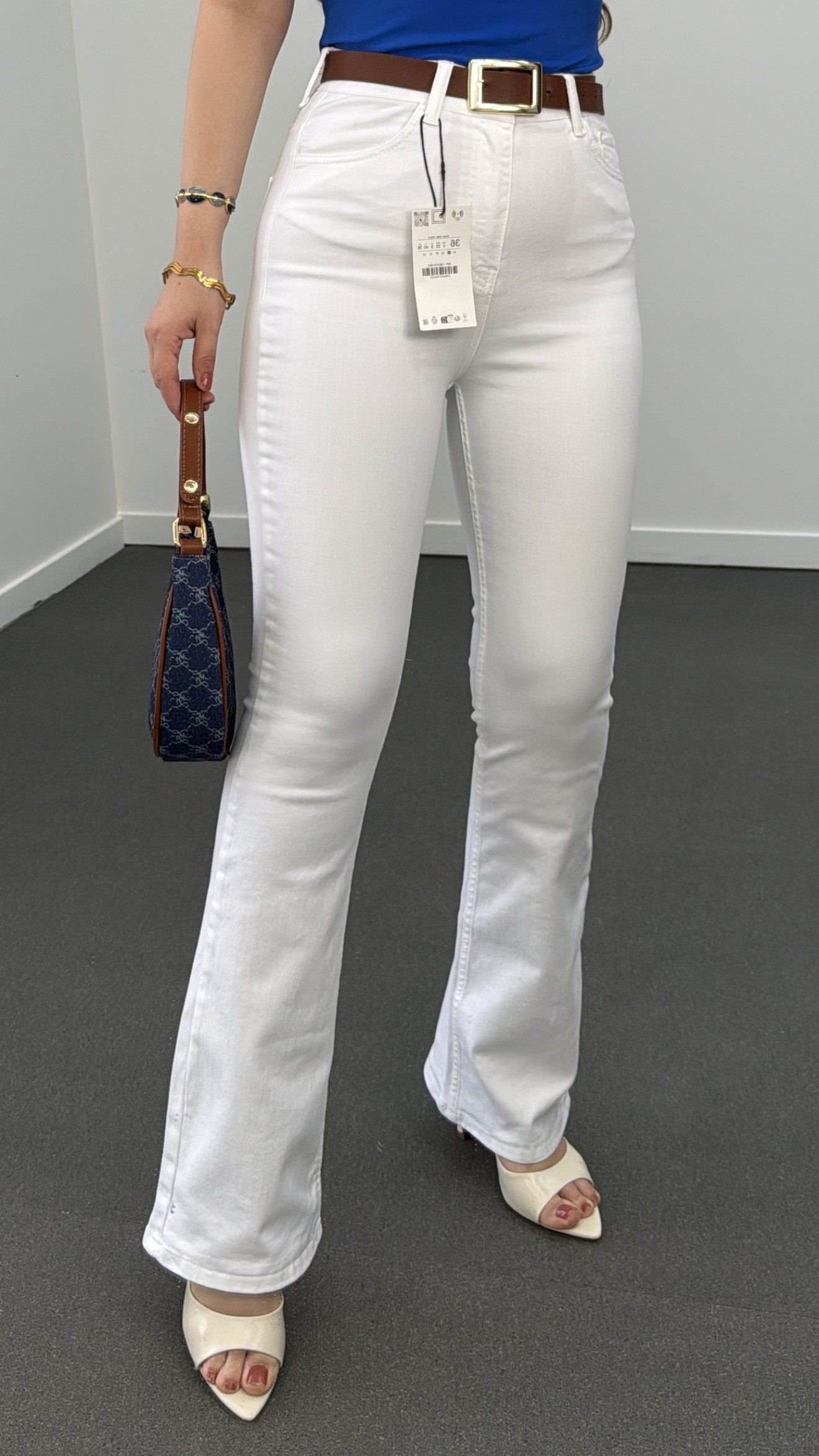 Blugi ZR albi cu talie extra inalta din Lycra