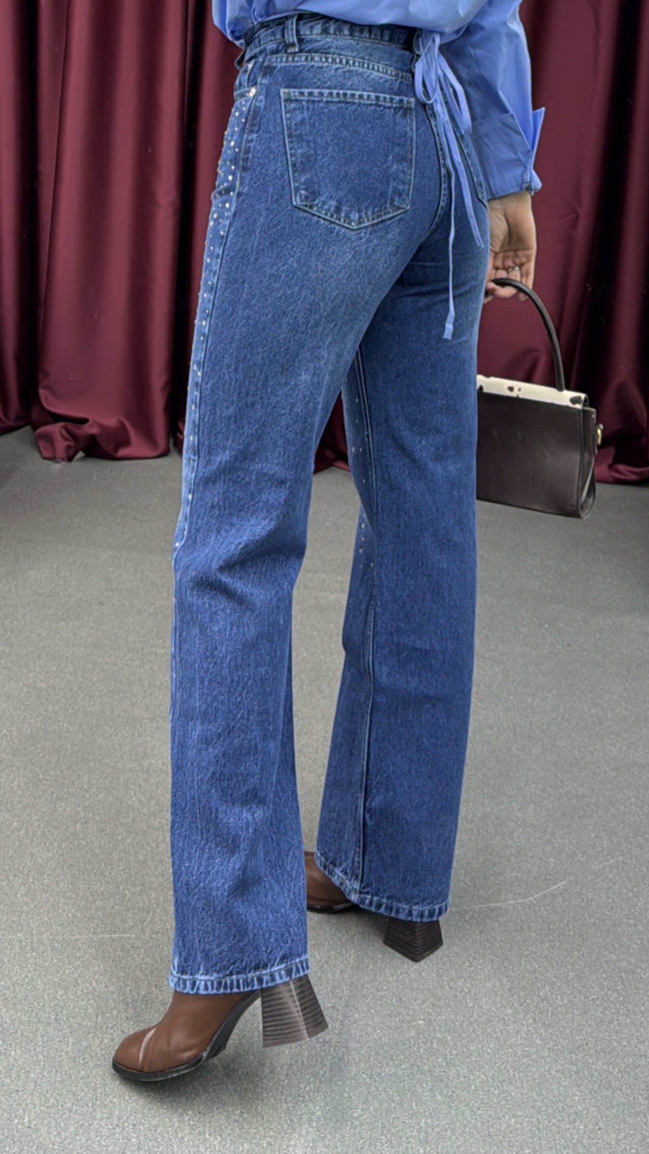 ZR Swarovski Koyu Taş Aksesuarlı Premium Jean
