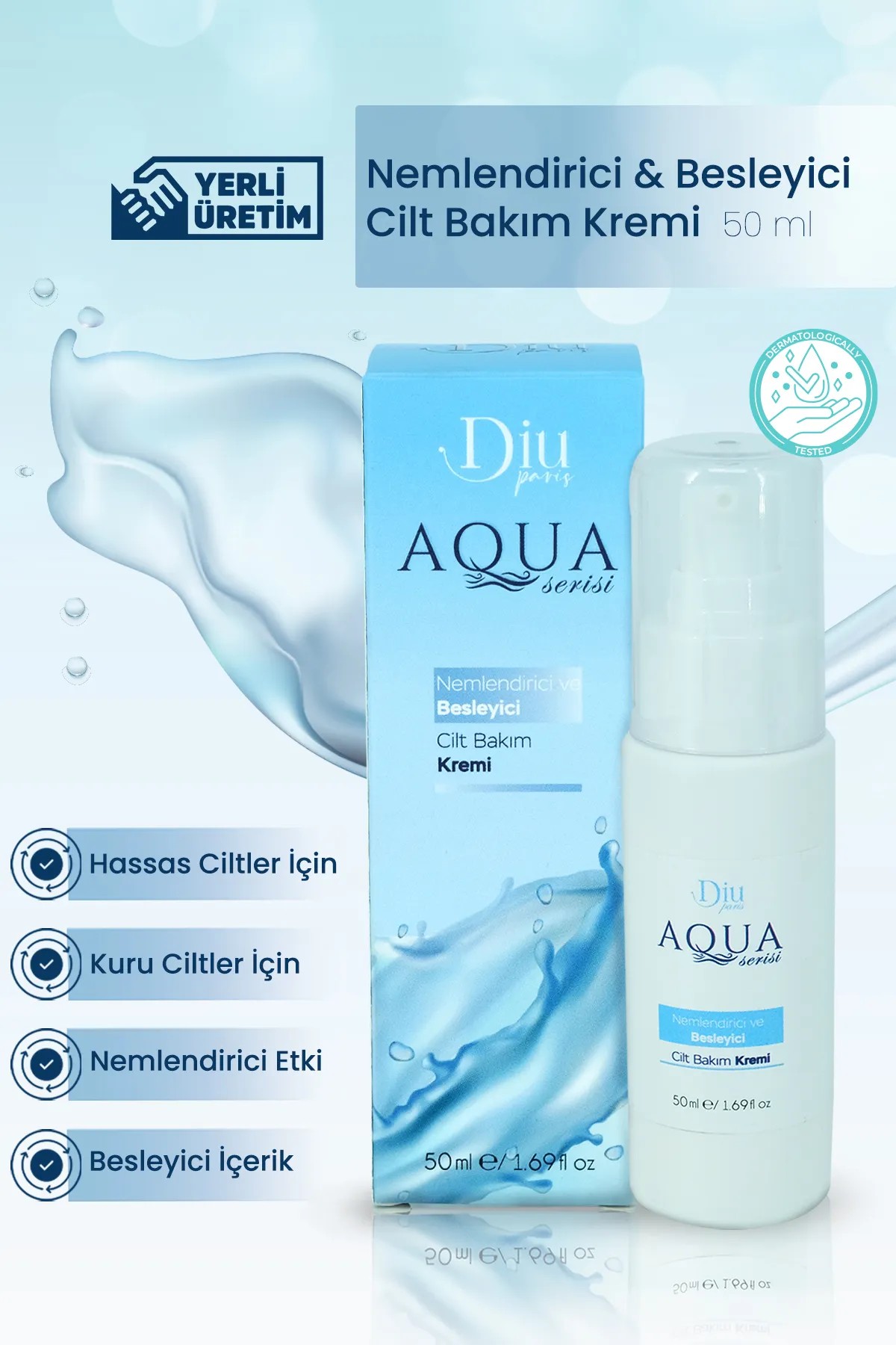 Aqua Serisi Nemlendirici Besleyici ve Onarıcı Cilt Bakım Kremi Losyonu Kuru ve Hassas Ciltler İçin 50 ml