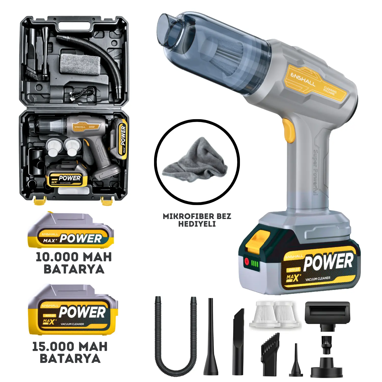 20.000 PA Güçlü Çift Bataryalı Şarjlı 2IN1 El Süpürgesi Seti