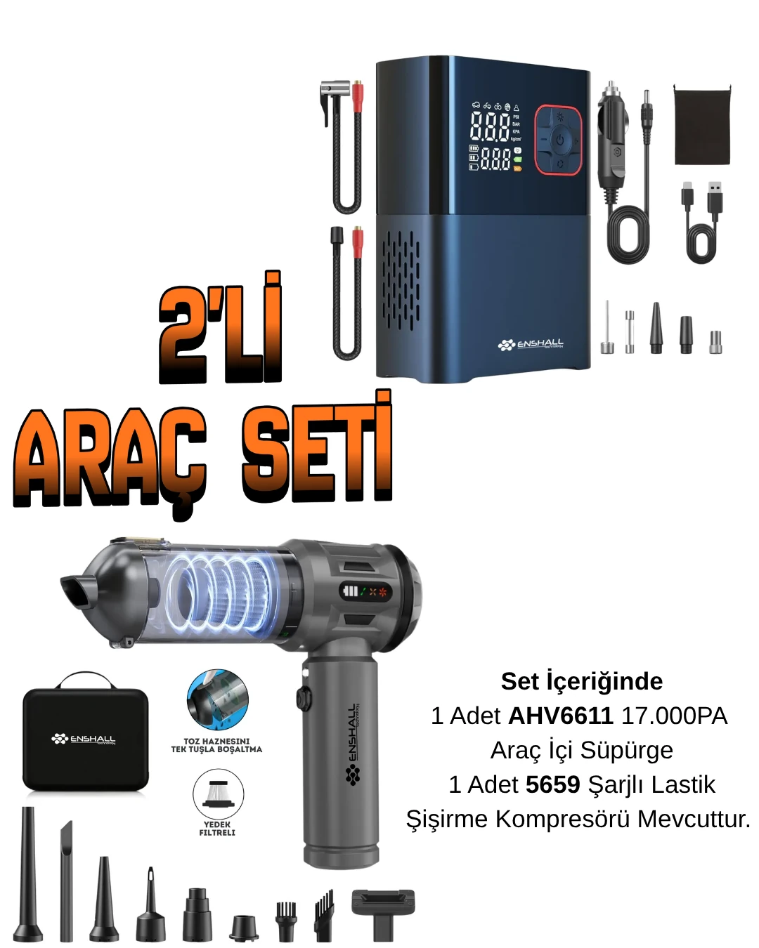 Araç Seti ( AVH11-5659 ) Araç İçi Süpürge ve Araç Kompresörü