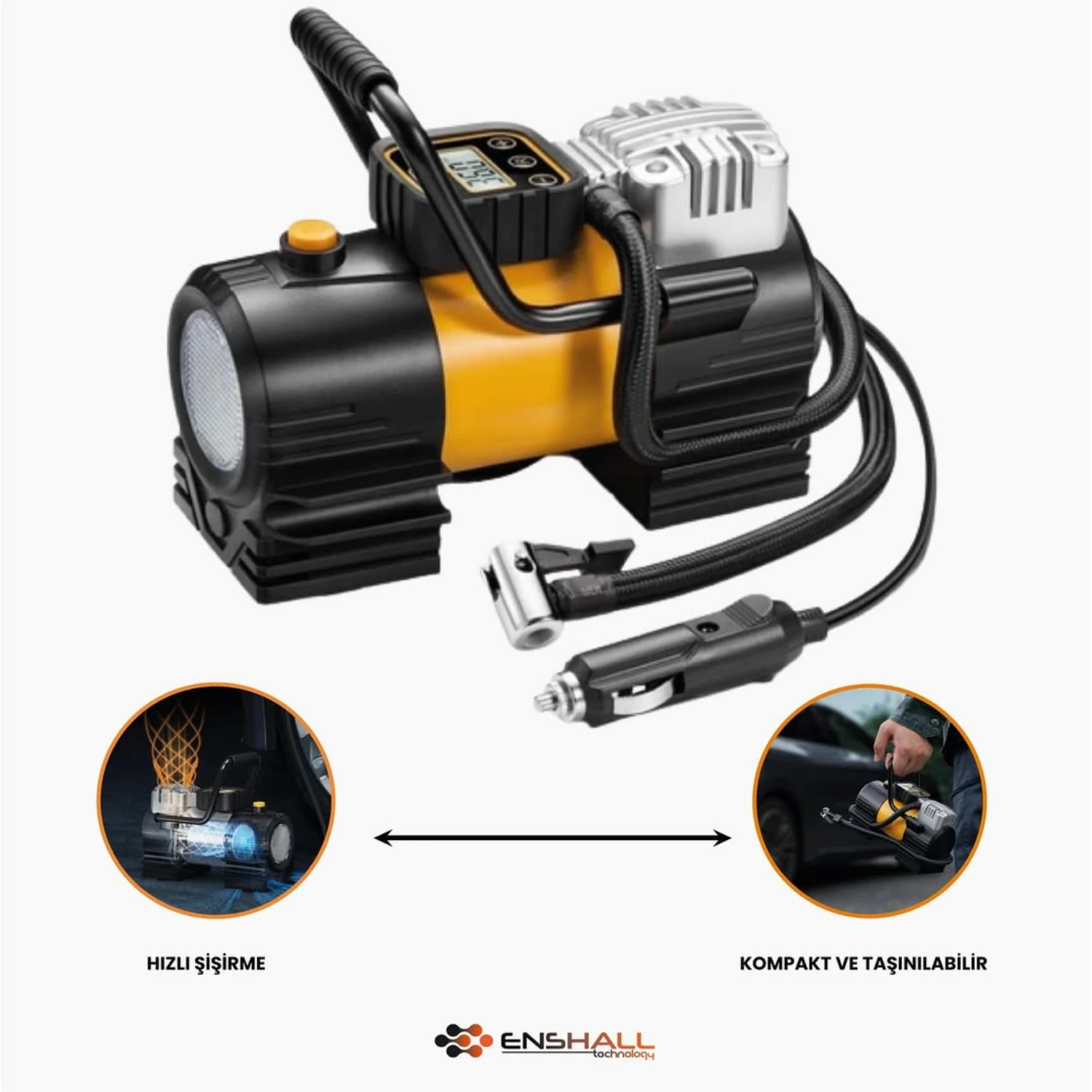 100W Kablolu Araç Lastik Şişirme Kompresörü - Çakmaklık Girişli A6677