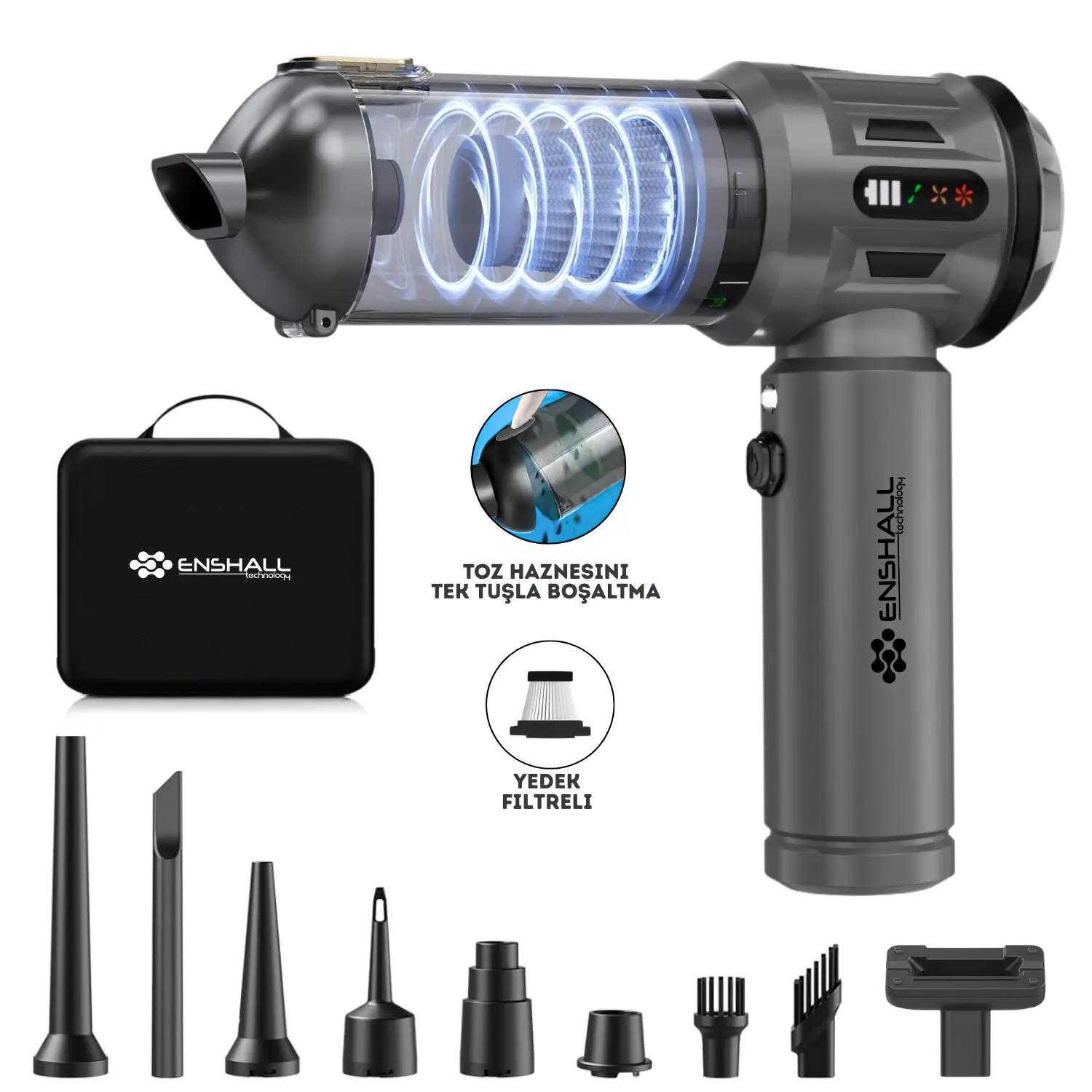 17.000Pa Ultra Çekim Güçlü Katlanabilir Kablosuz Araç Süpürgesi - Şarjlı Mini 2in1 - AHV11