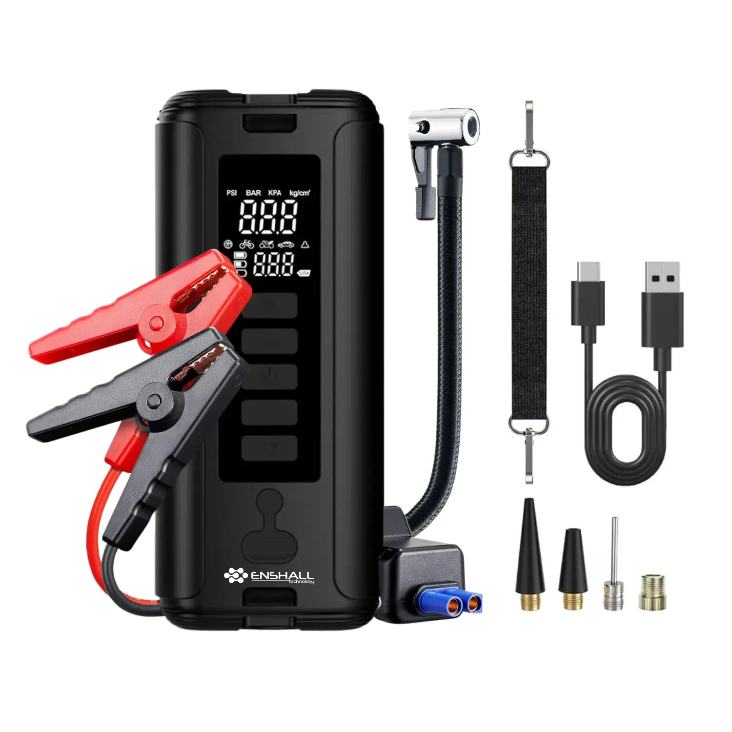 Akü Takviyeli (Jump Starter) Powerbank Özellikli Şarjlı Taşınabilir Araç Lastik Şişirme Kompresörü - 5683