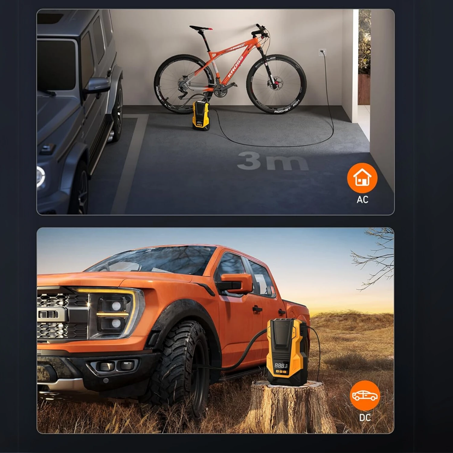 Çift Girişli (Priz/Çakmaklık) Kablolu Ev ve Araç Lastik Şişirme Hava Kompresörü - 3666