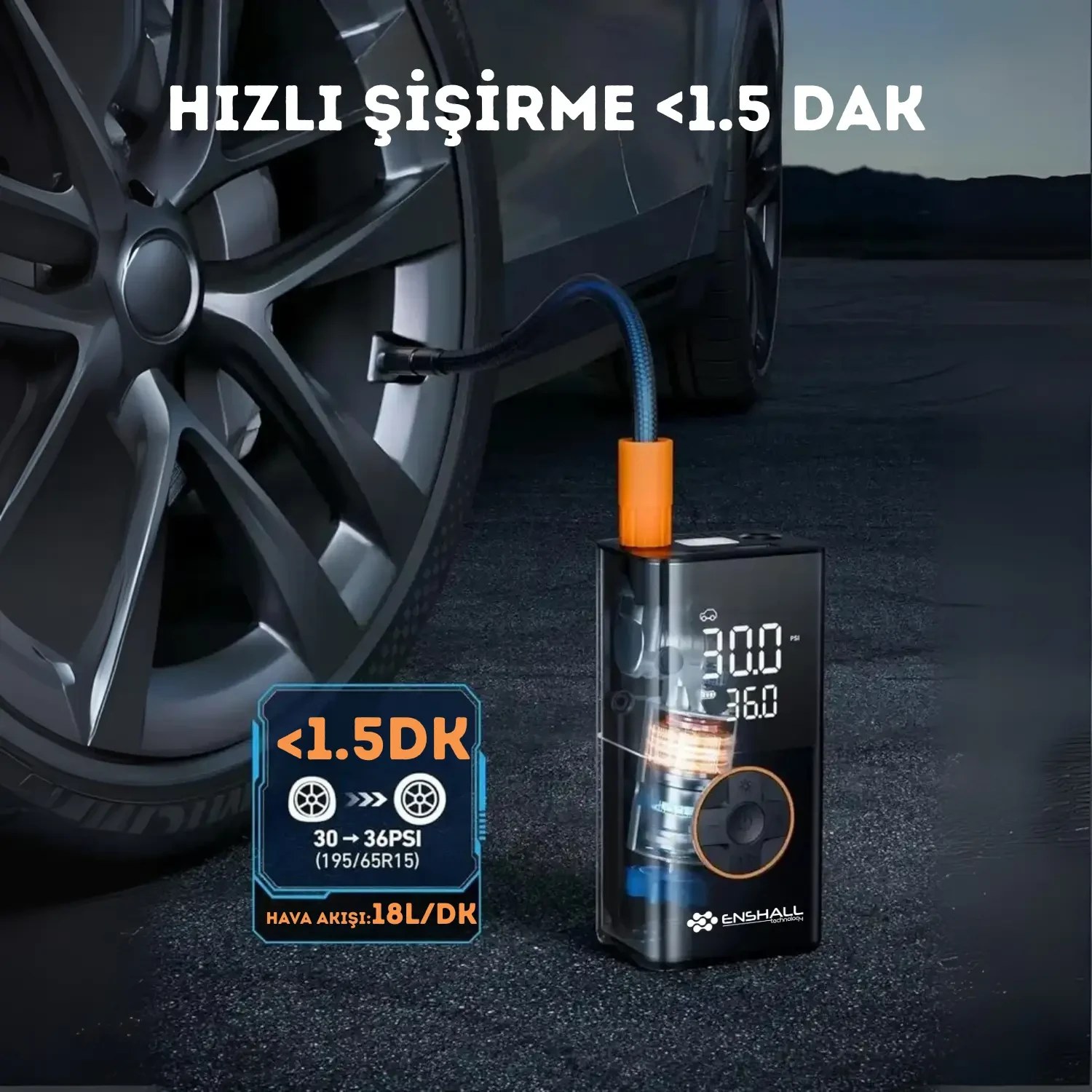 Powerbank Özellikli Şarjlı Kablosuz Taşınabilir Araç Lastik Şişirme Hava Kompresörü - A6611