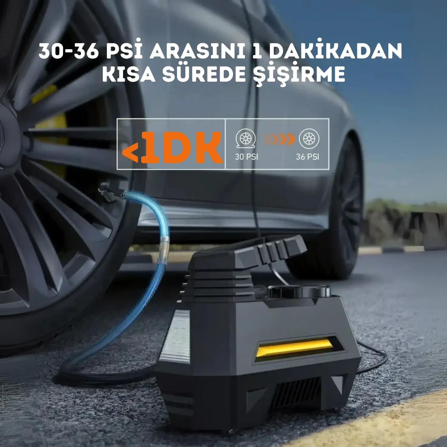 100W Çakmaklık Girişli Kablolu Araç Lastik Şişirme Hava Kompresörü - LED Işıklı A6688