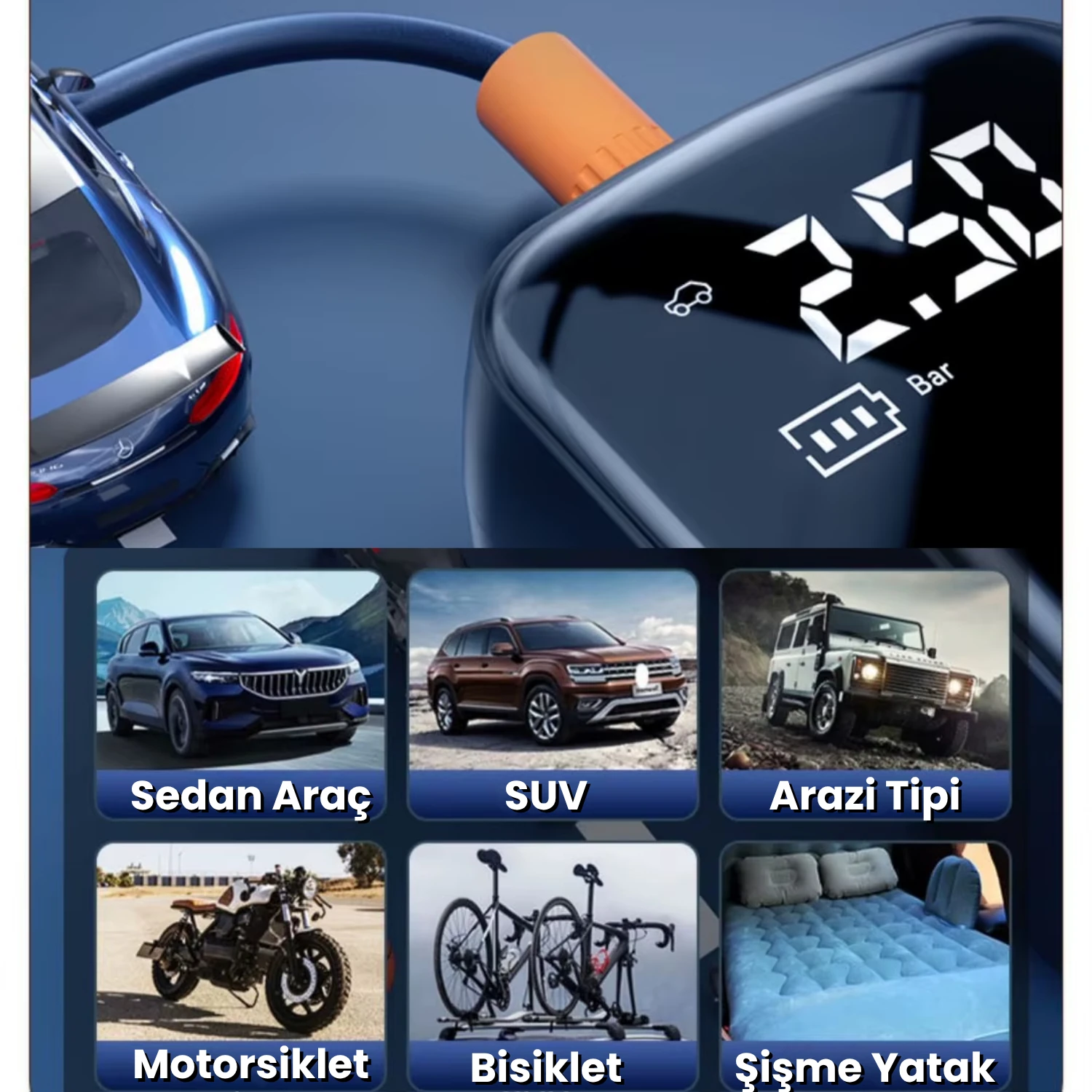 4000mAh Şarjlı Kablosuz Taşınabilir Araç Lastik Şişirme Hava Kompresörü - A5566