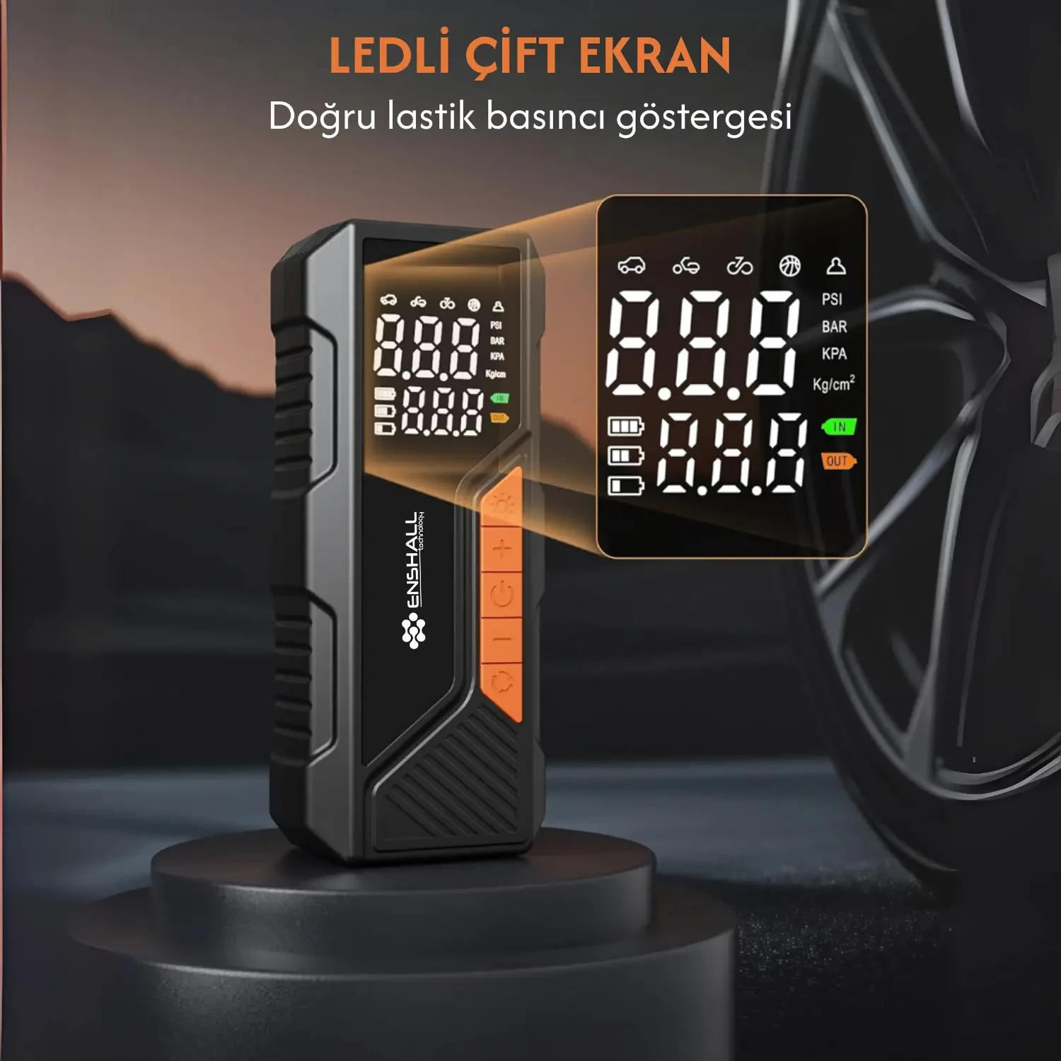 Şarjlı Kablosuz Powerbank Özellikli Araç Lastik Şişirme Hava Kompresörü - Çakmaklık Girişli DC04