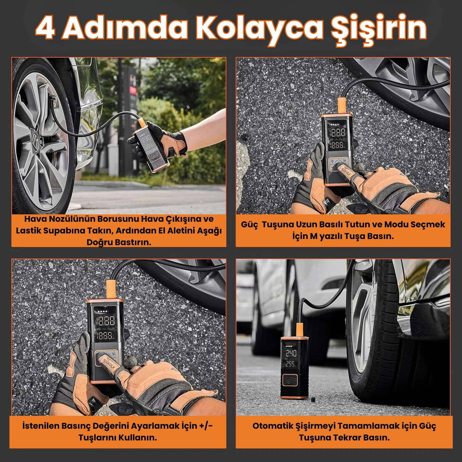 Powerbank Özellikli Şarjlı Kablosuz Araç Lastik Şişirme Hava Kompresörü - Çakmaklık Girişli A5588