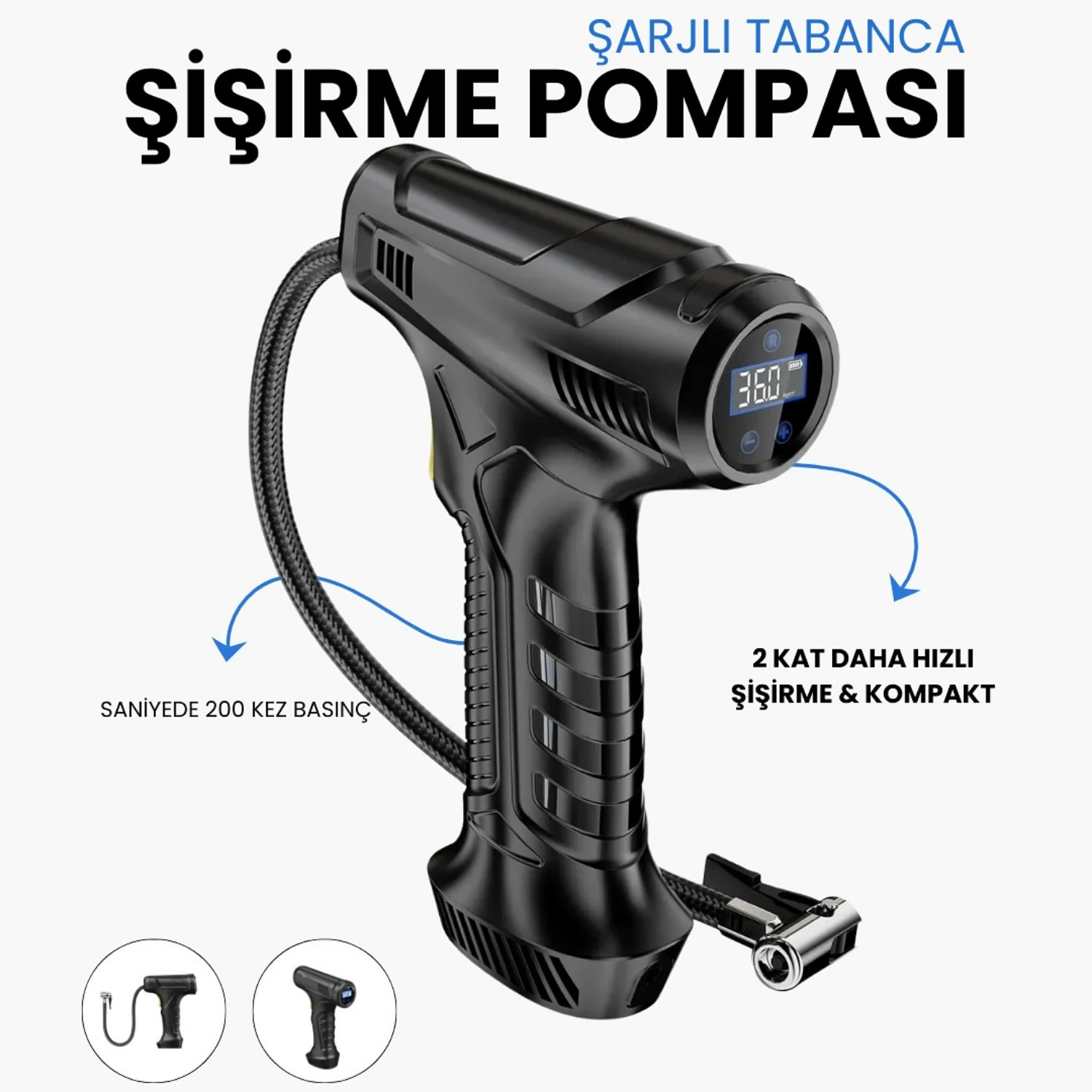 Şarjlı Kablosuz Taşınabilir Araç Lastik Şişirme Hava Kompresörü - A6622