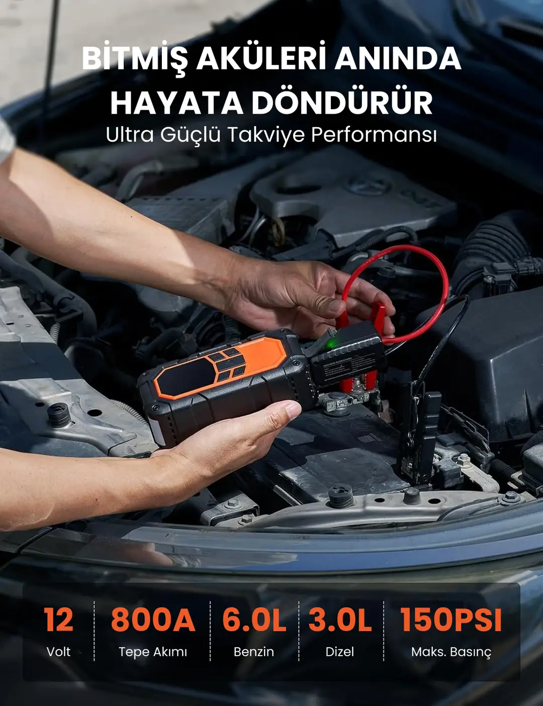 8000mAh Akü Takviyeli Powerbank Şarjlı Lastik Kompresörü | Acil