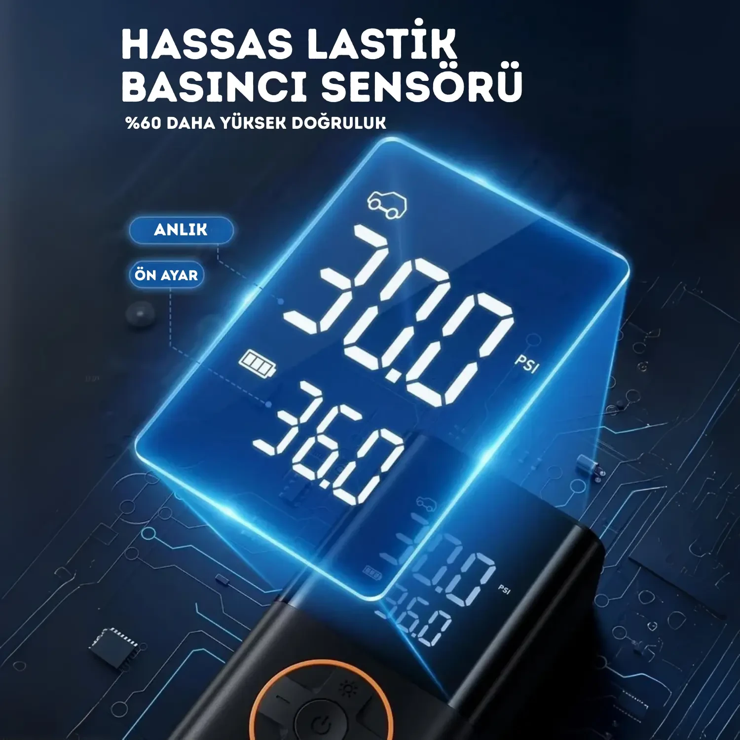 Powerbank Özellikli Şarjlı Kablosuz Taşınabilir Araç Lastik Şişirme Hava Kompresörü - A6611